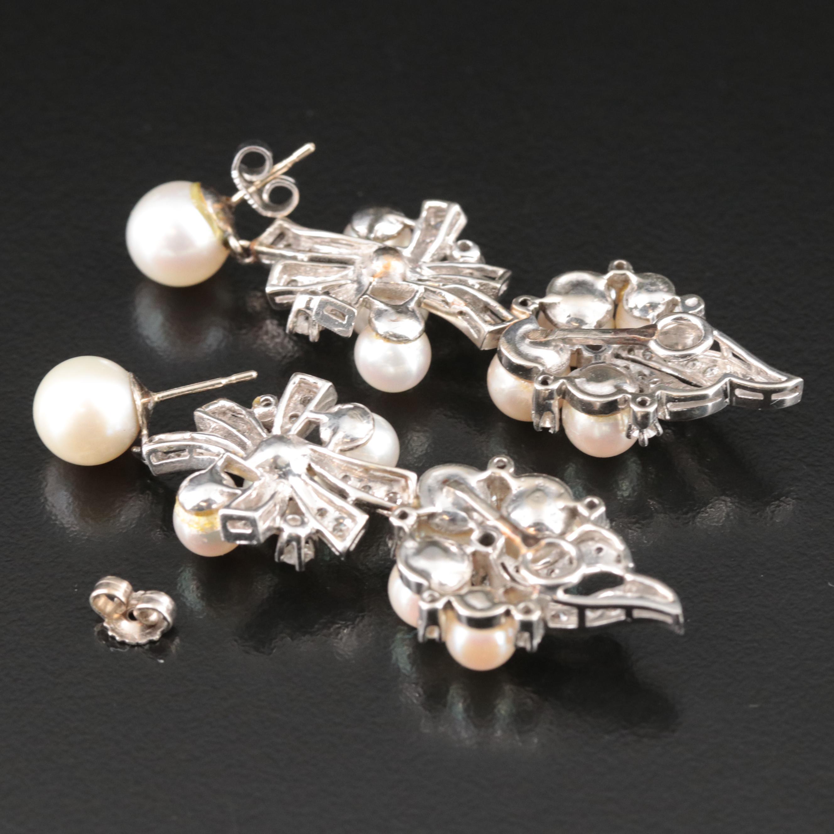 14K Pearl and 2.00 CTW Diamond Tiered Earrings