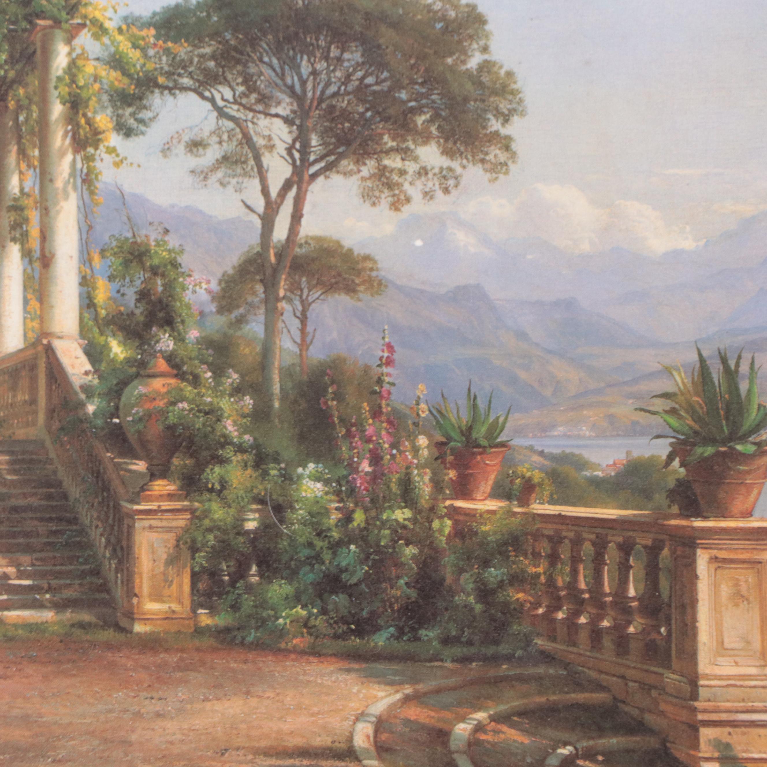 Embellished Offset Lithograph After Carl Frederic Aagaard "Lodge on Lake Como"