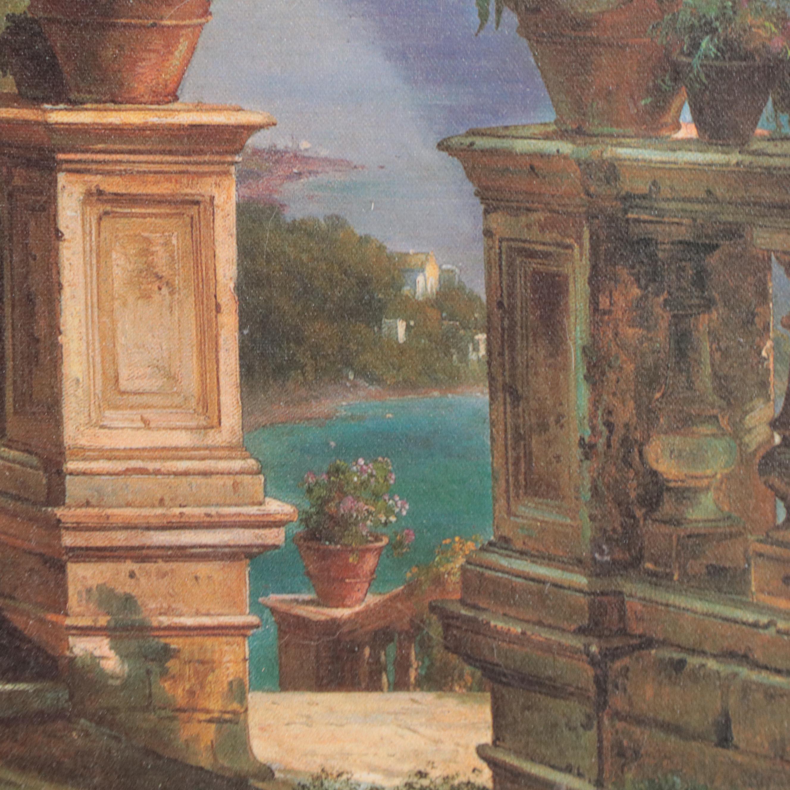 Embellished Offset Lithograph After Carl Frederic Aagaard "Lodge on Lake Como"