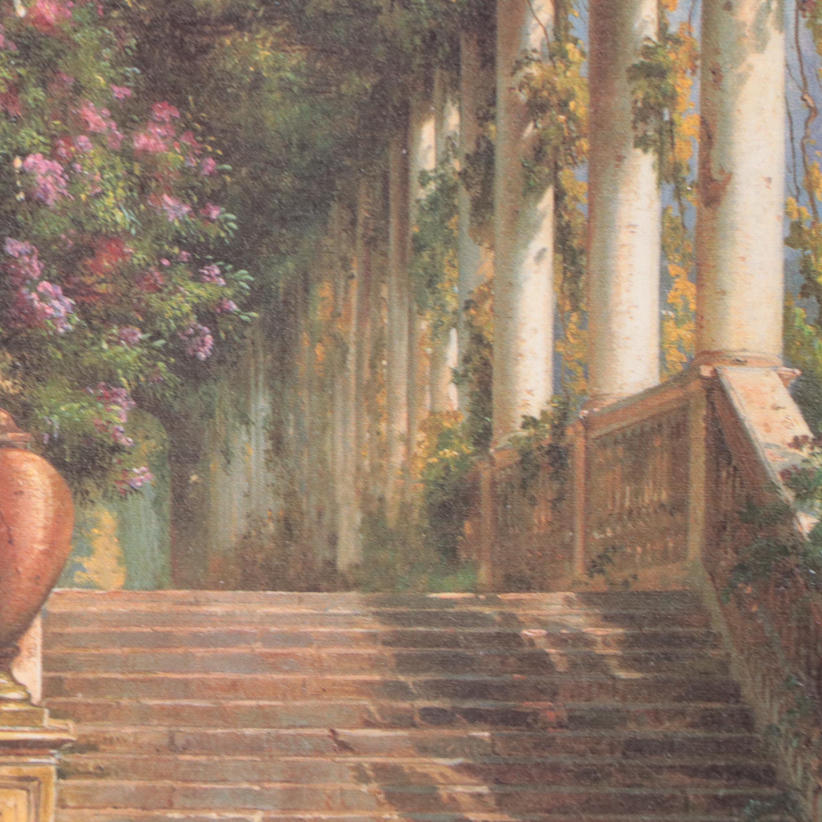 Embellished Offset Lithograph After Carl Frederic Aagaard "Lodge on Lake Como"