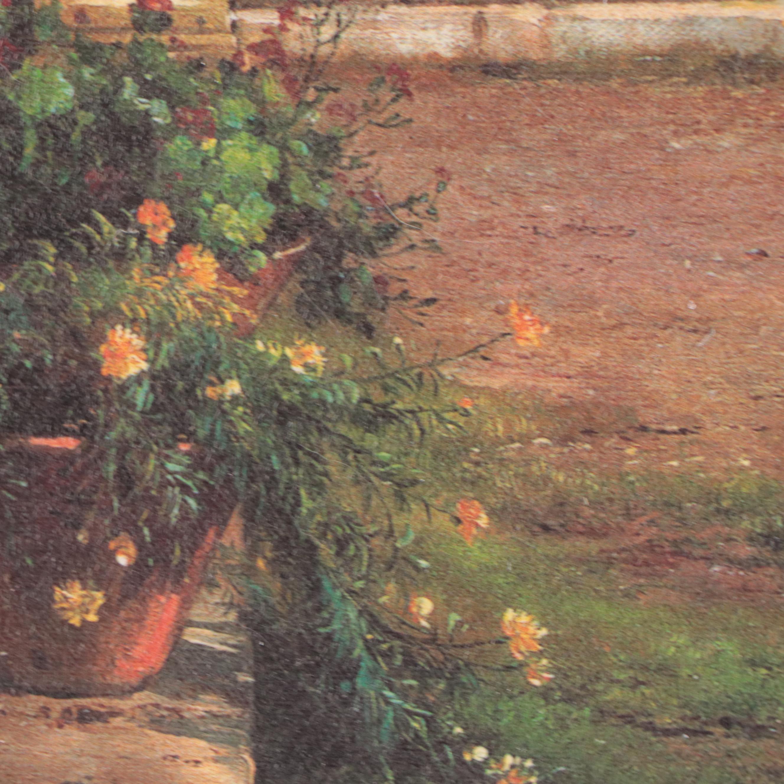 Embellished Offset Lithograph After Carl Frederic Aagaard "Lodge on Lake Como"