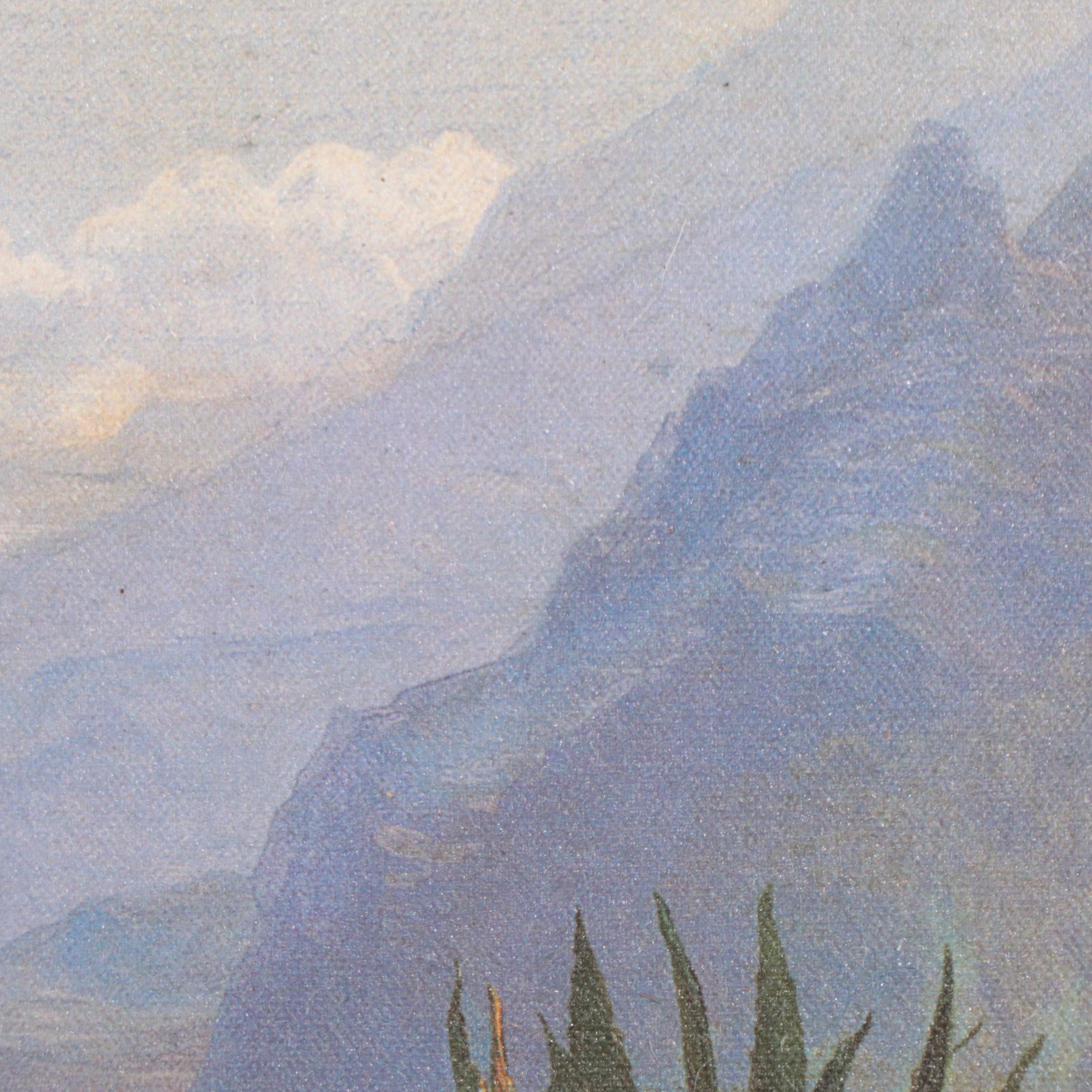 Embellished Offset Lithograph After Carl Frederic Aagaard "Lodge on Lake Como"