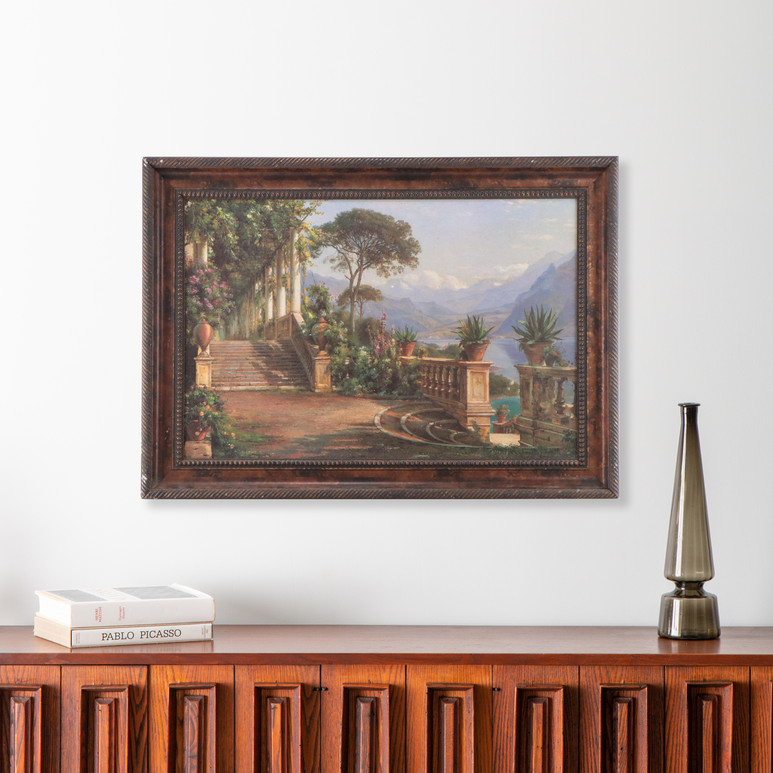 Embellished Offset Lithograph After Carl Frederic Aagaard "Lodge on Lake Como"