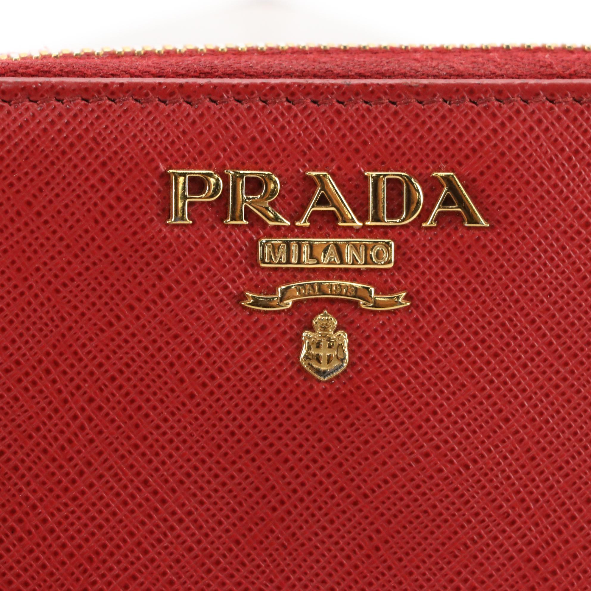 Prada Zip Card Case Wallet in Red Saffiano Leather