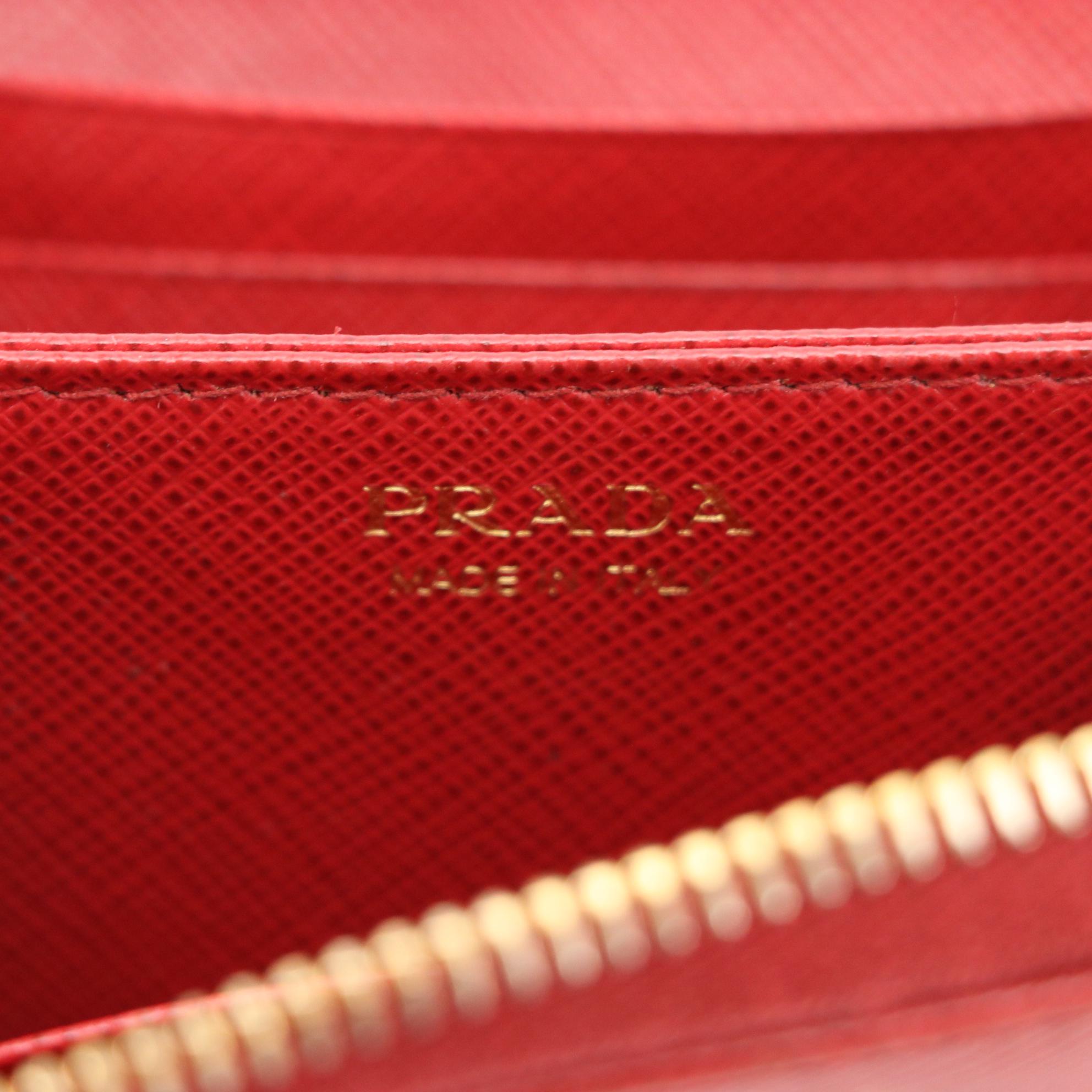 Prada Zip Card Case Wallet in Red Saffiano Leather