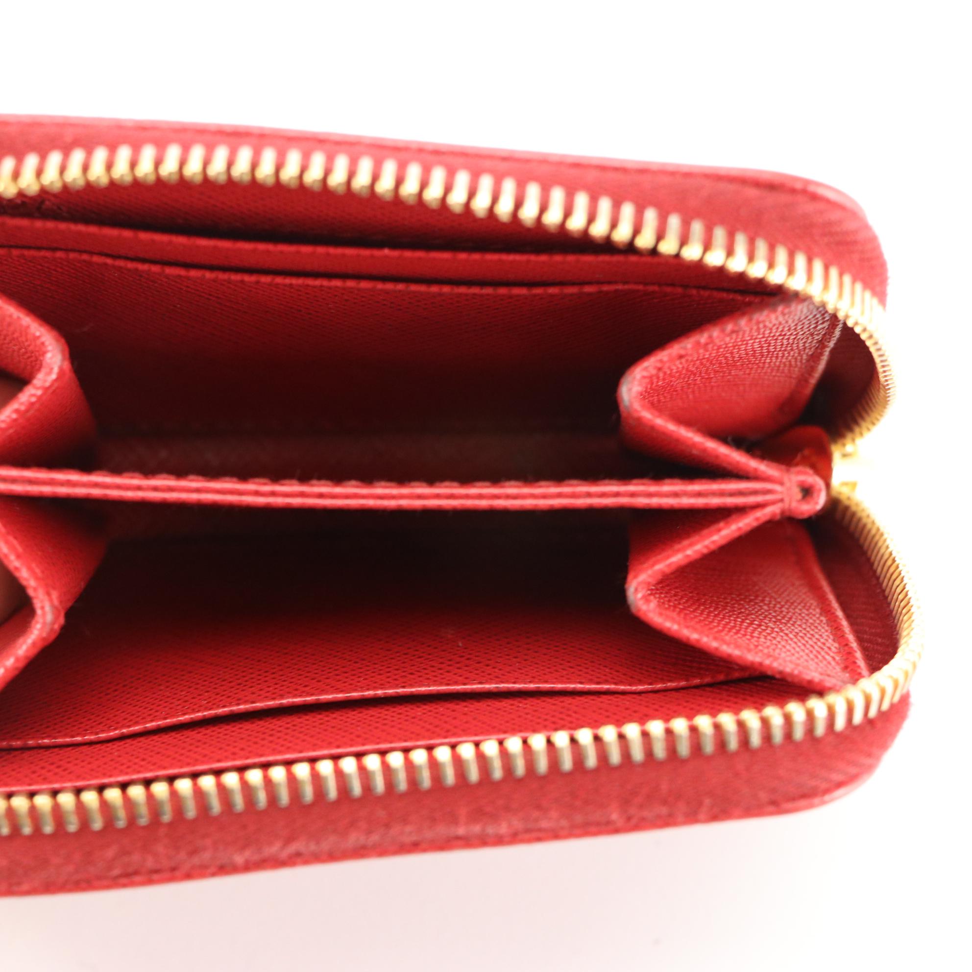 Prada Zip Card Case Wallet in Red Saffiano Leather