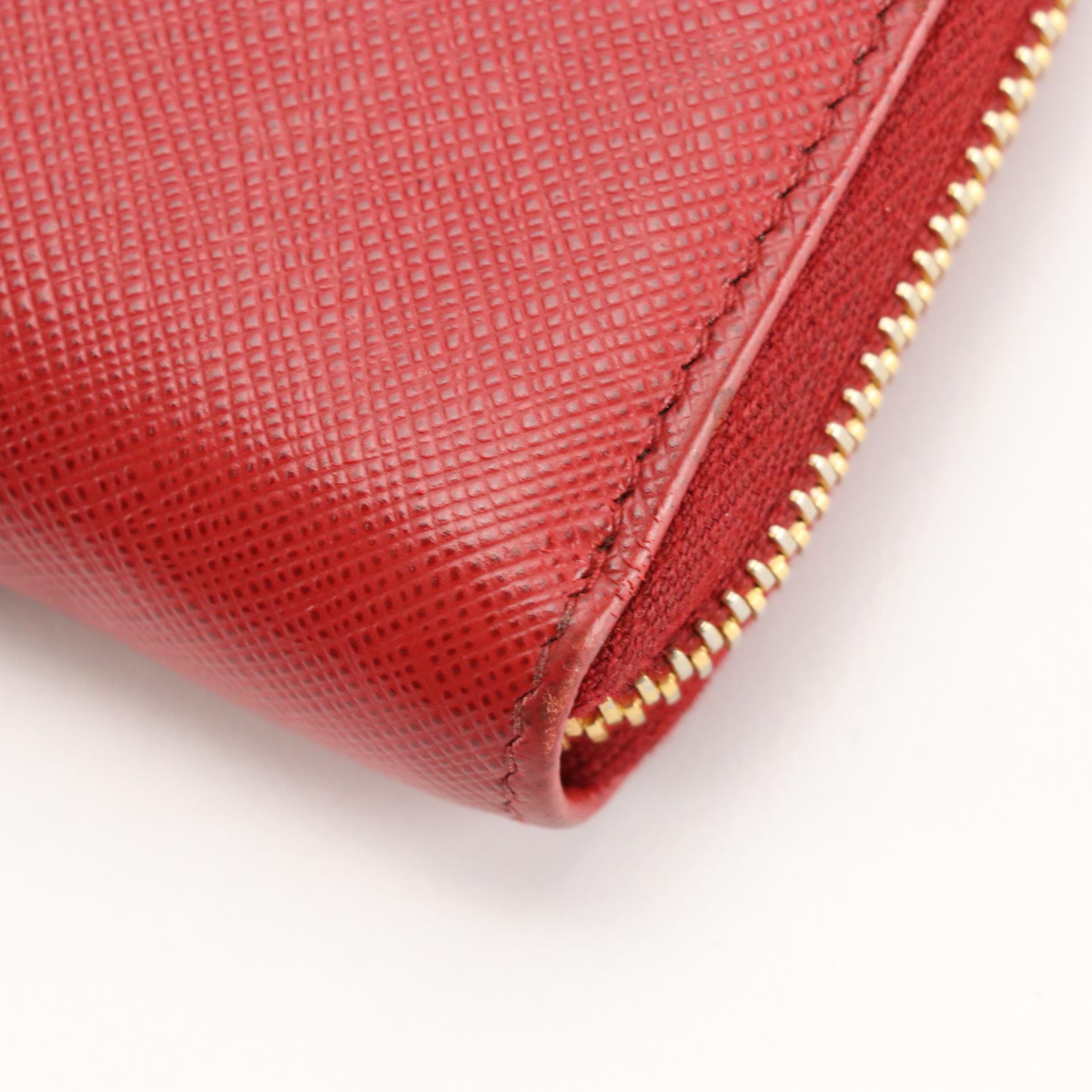 Prada Zip Card Case Wallet in Red Saffiano Leather