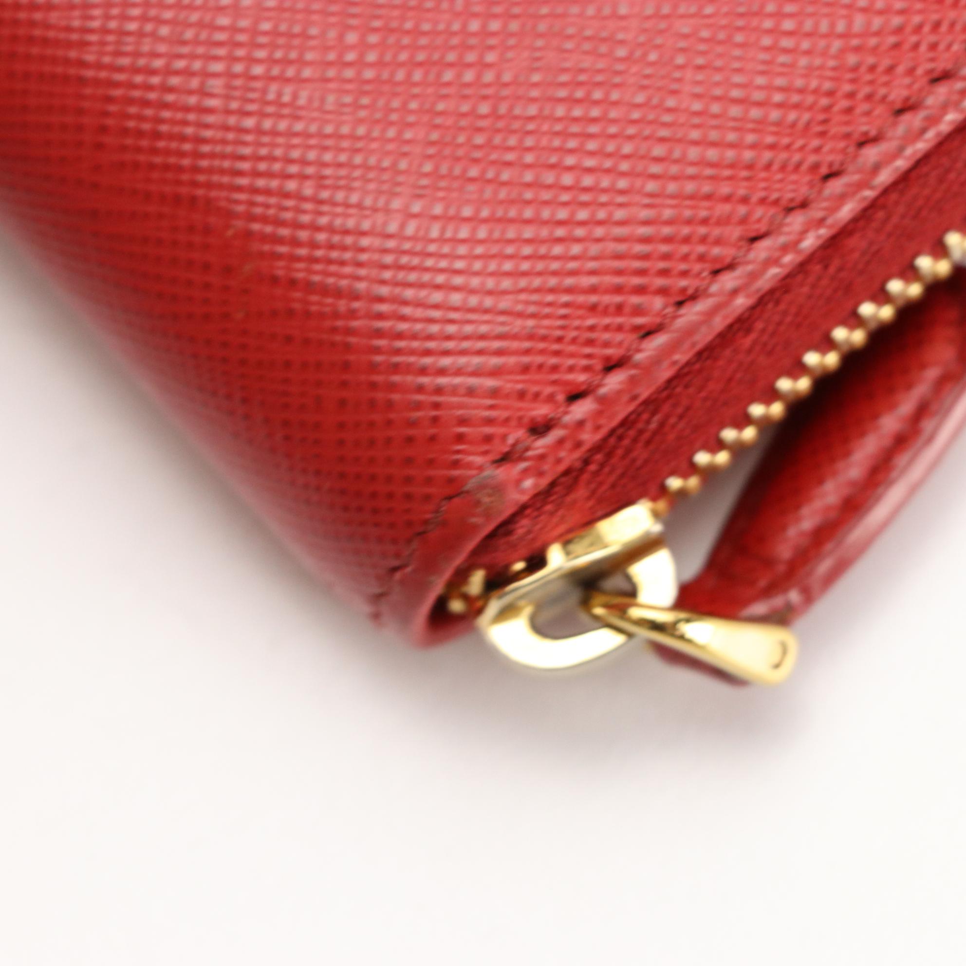 Prada Zip Card Case Wallet in Red Saffiano Leather