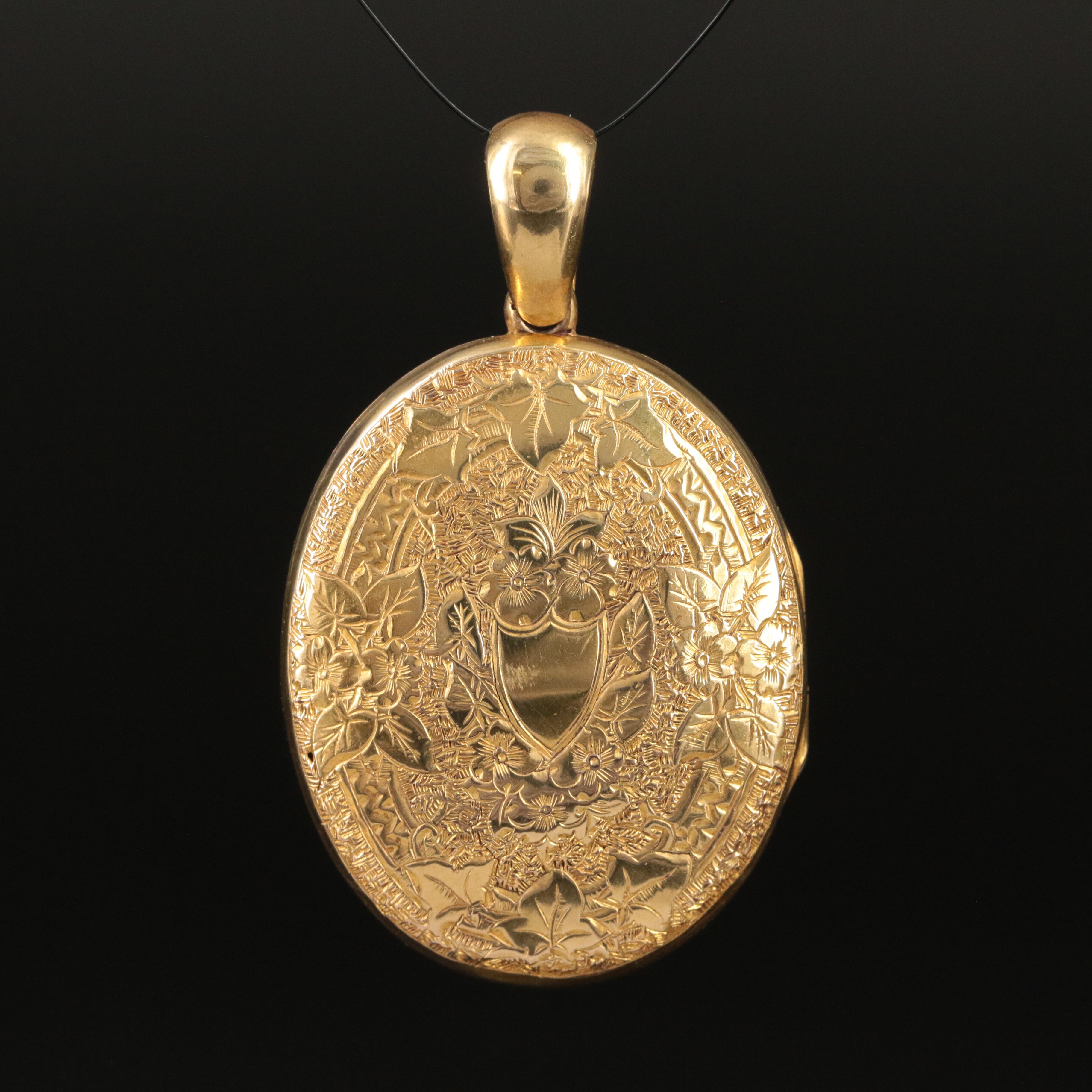 Antique 14K Hand Floral Engraved Locket