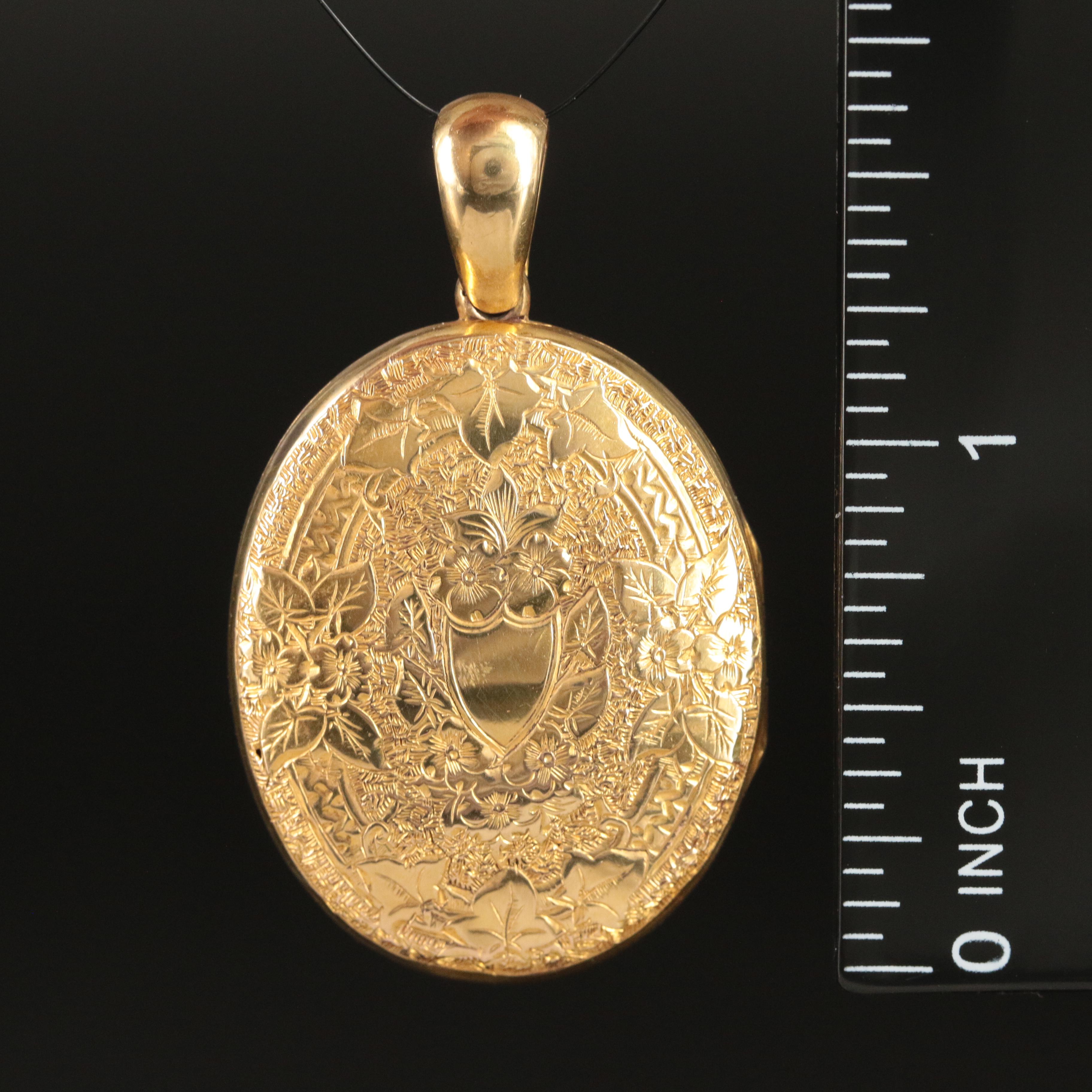 Antique 14K Hand Floral Engraved Locket