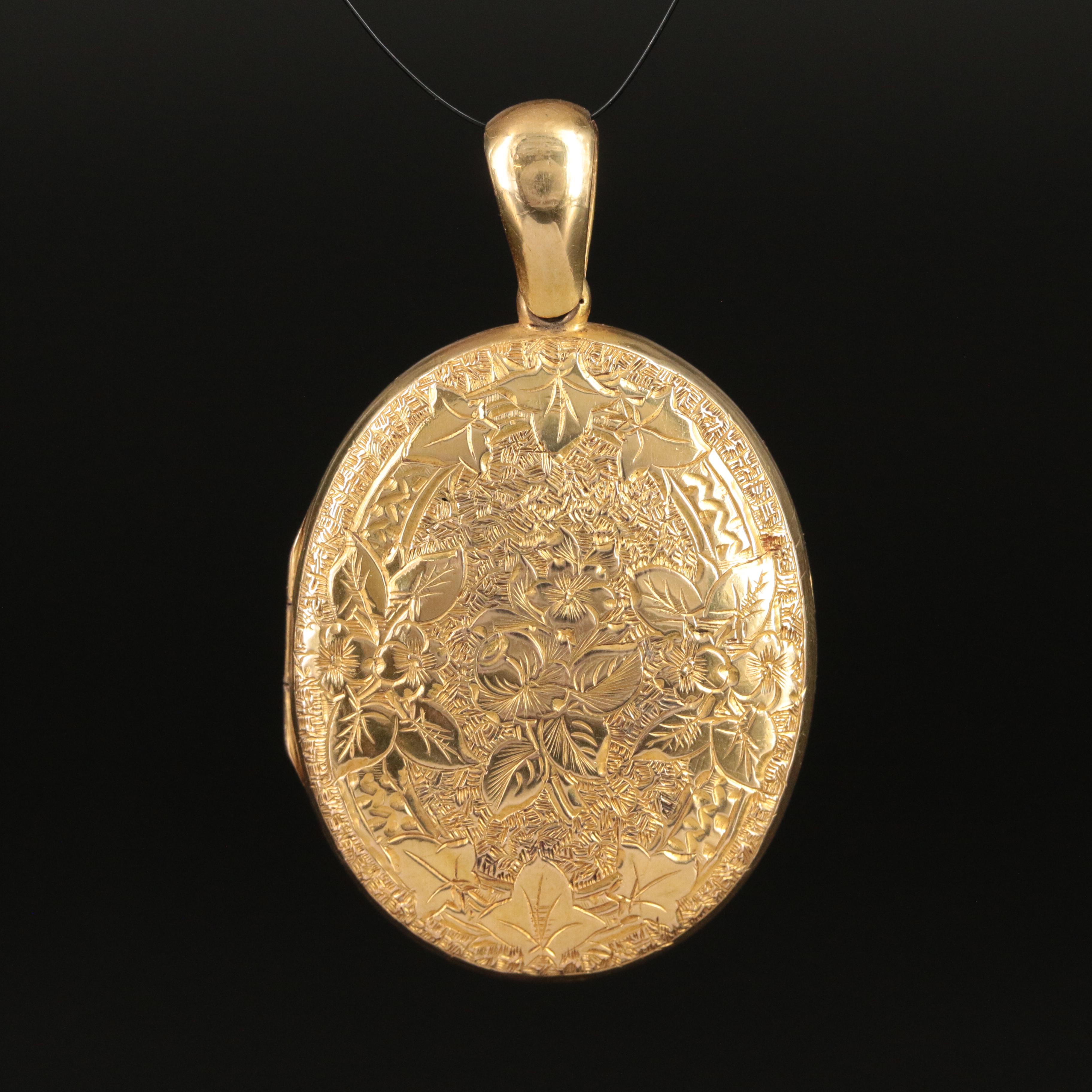 Antique 14K Hand Floral Engraved Locket