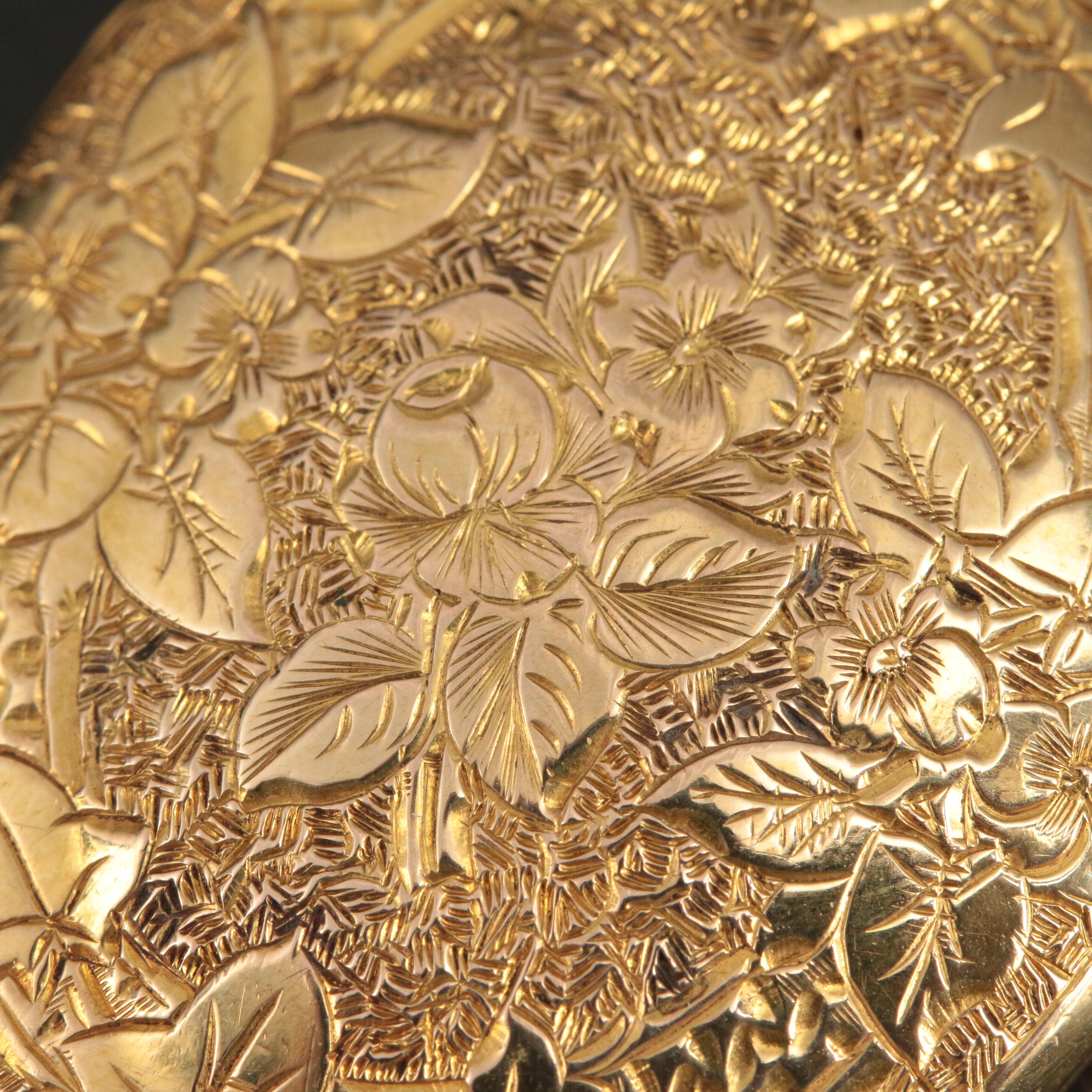 Antique 14K Hand Floral Engraved Locket