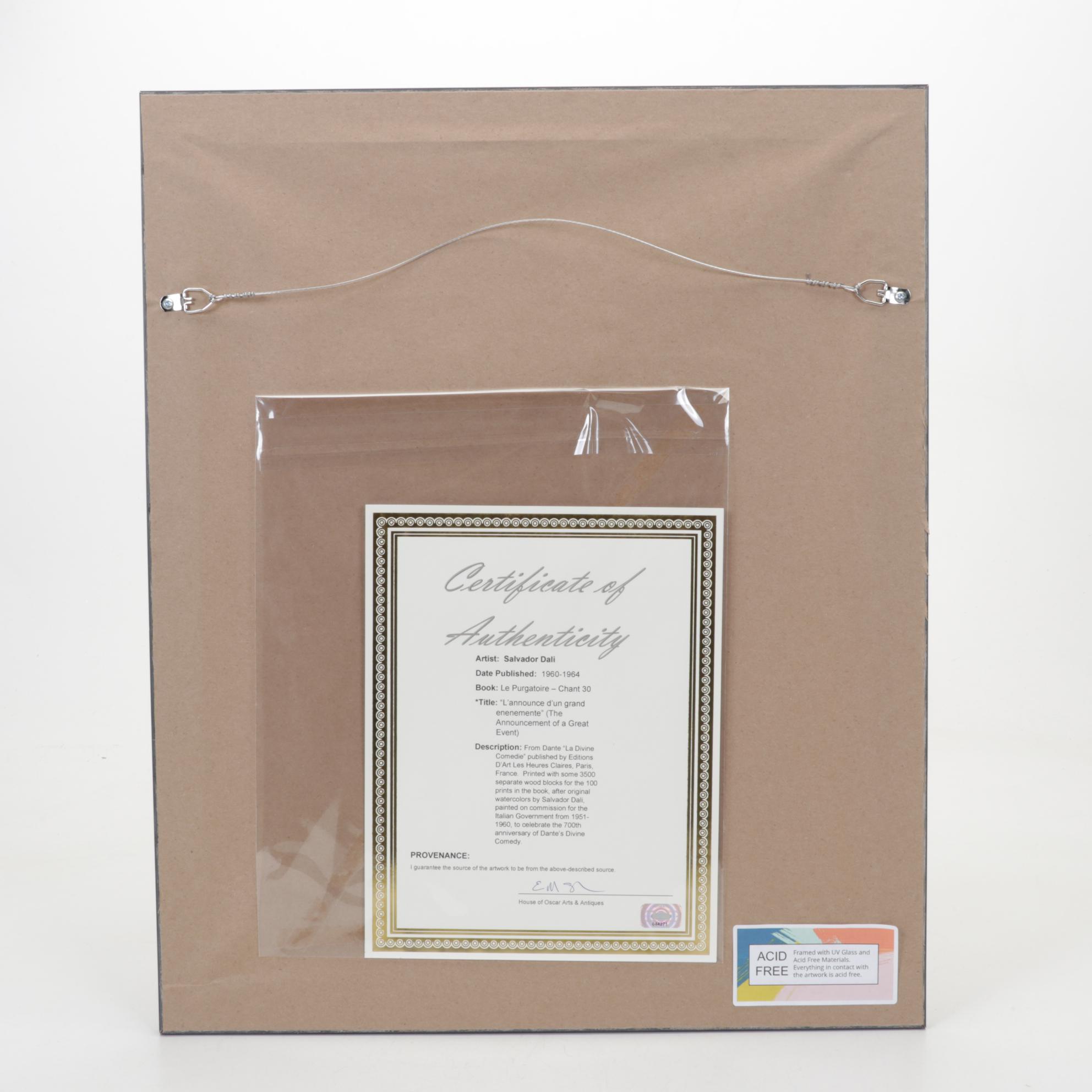 Salvador Dalí Wood Engraving "L'Annonce d'un grand enemente"