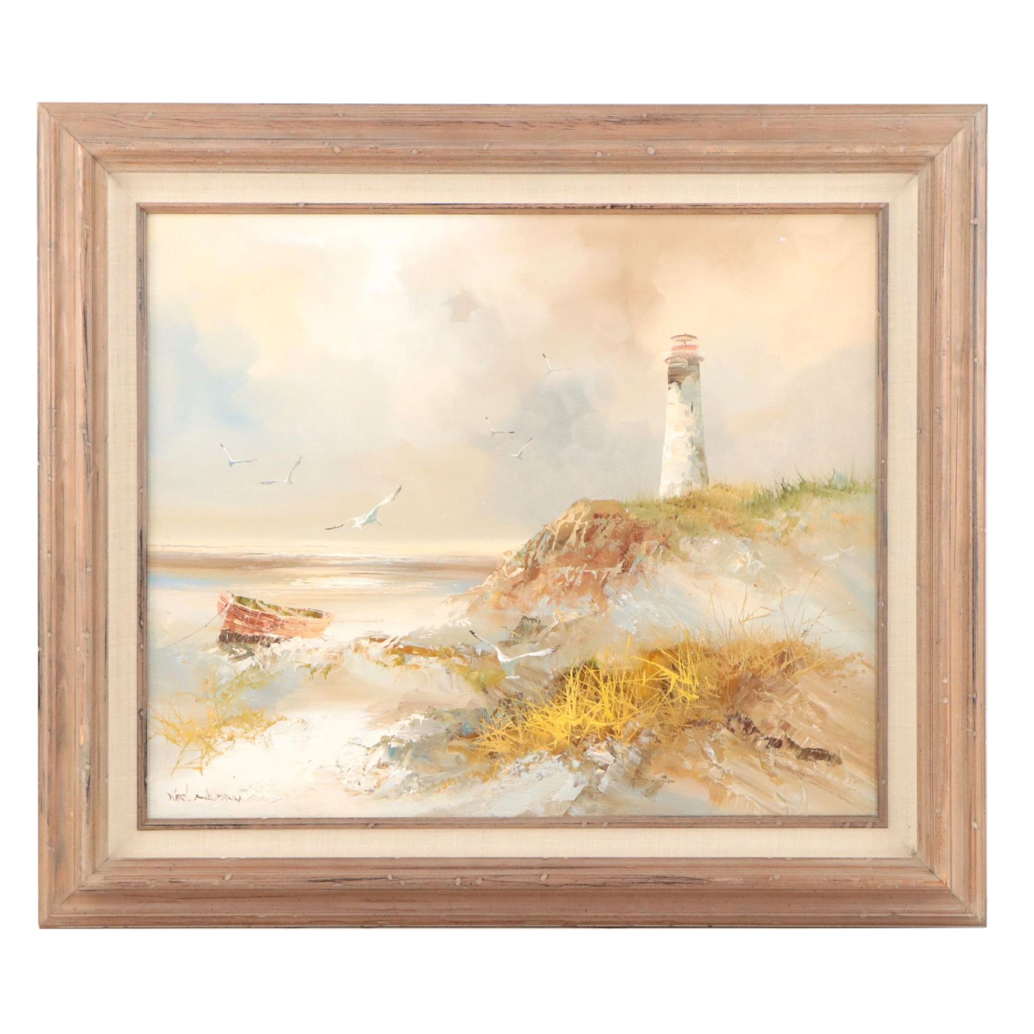Karl Neumann Coastal Landscape Oil Painting, Circa 1980