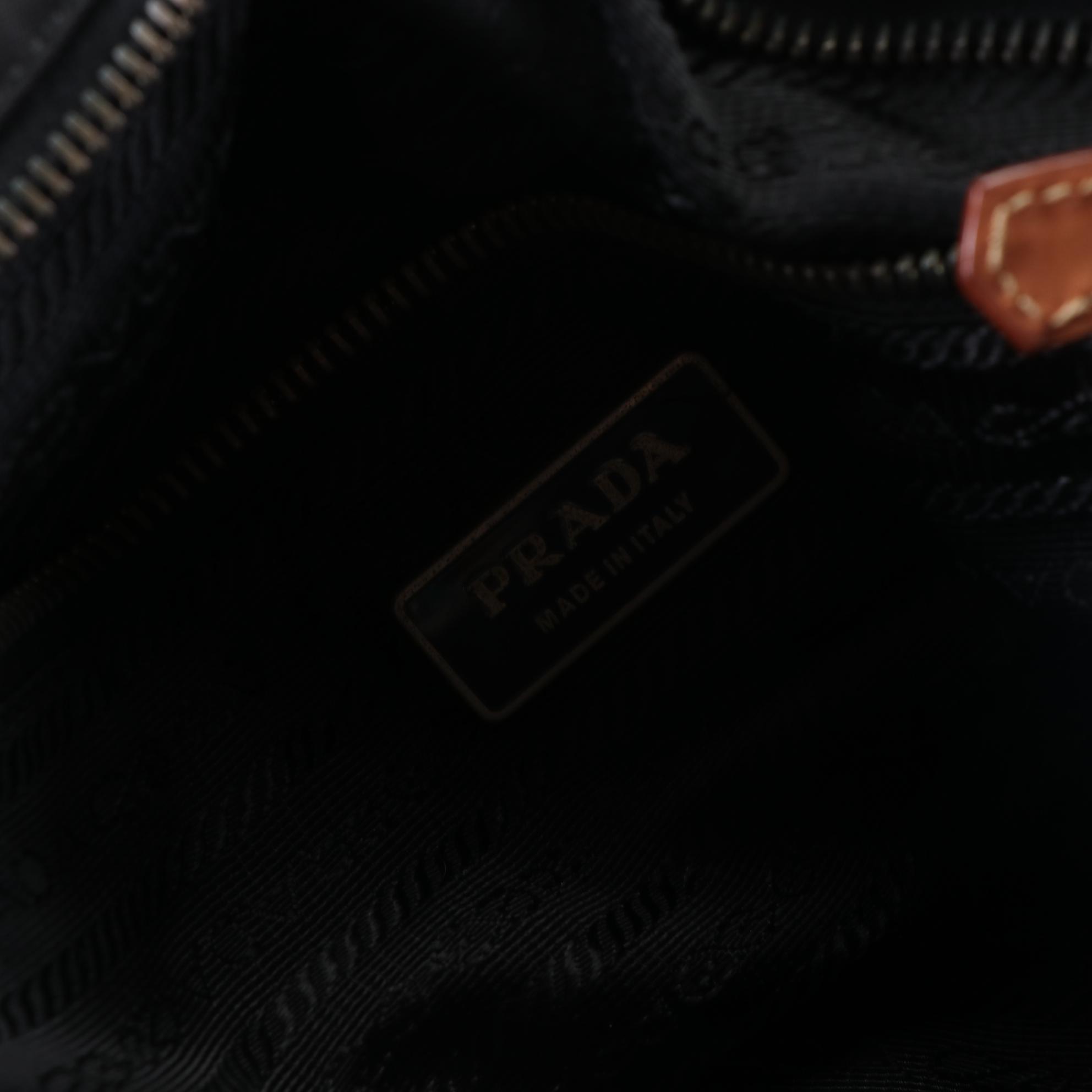 Prada Handbag in Black Tessuto Nylon and Brown Leather Trim