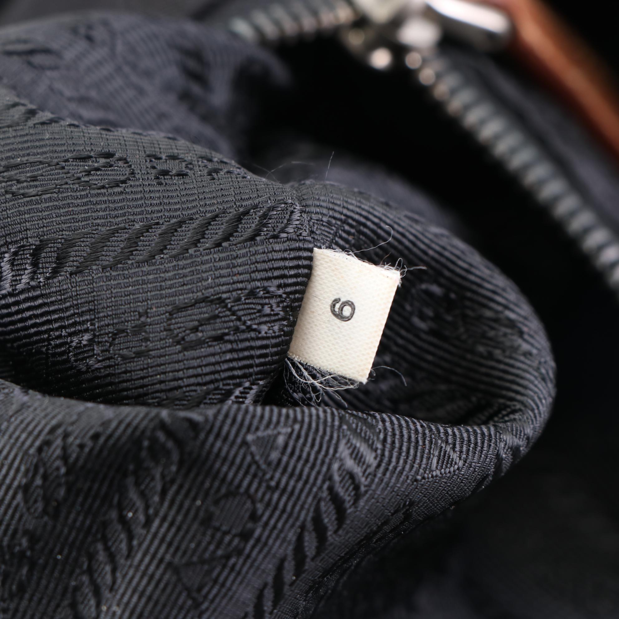 Prada Handbag in Black Tessuto Nylon and Brown Leather Trim