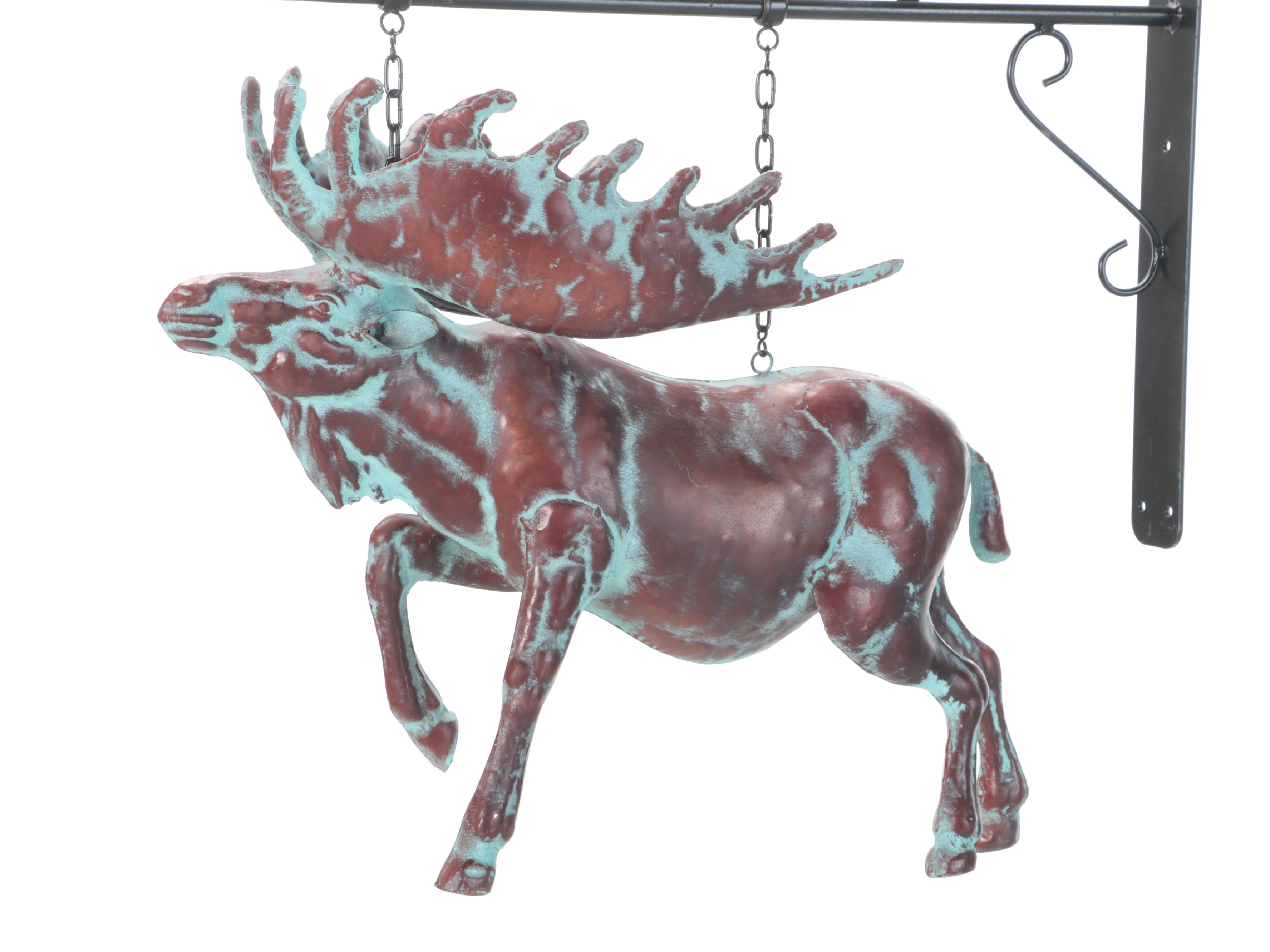 Patinated Copper Moose Hanging Wall Sign