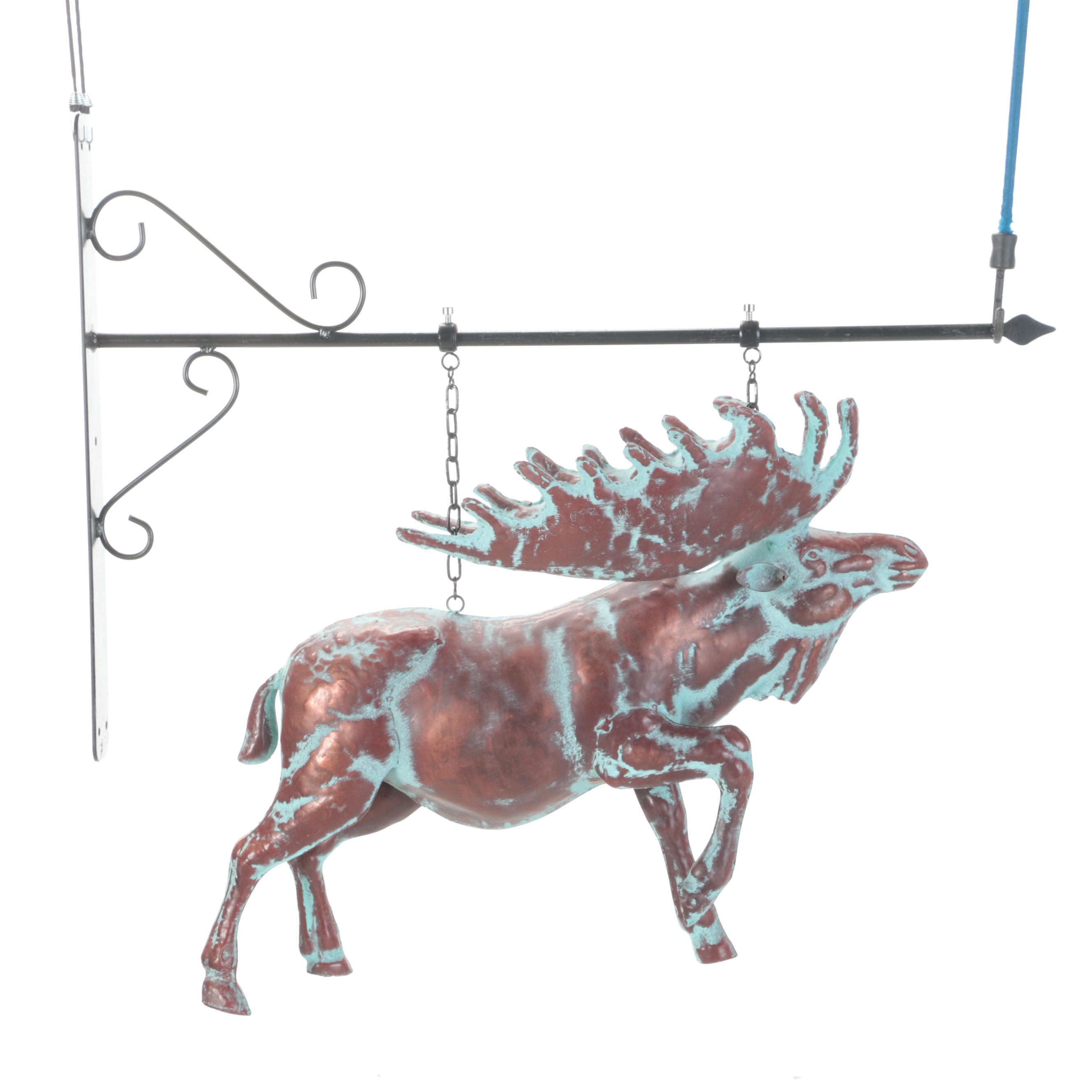 Patinated Copper Moose Hanging Wall Sign
