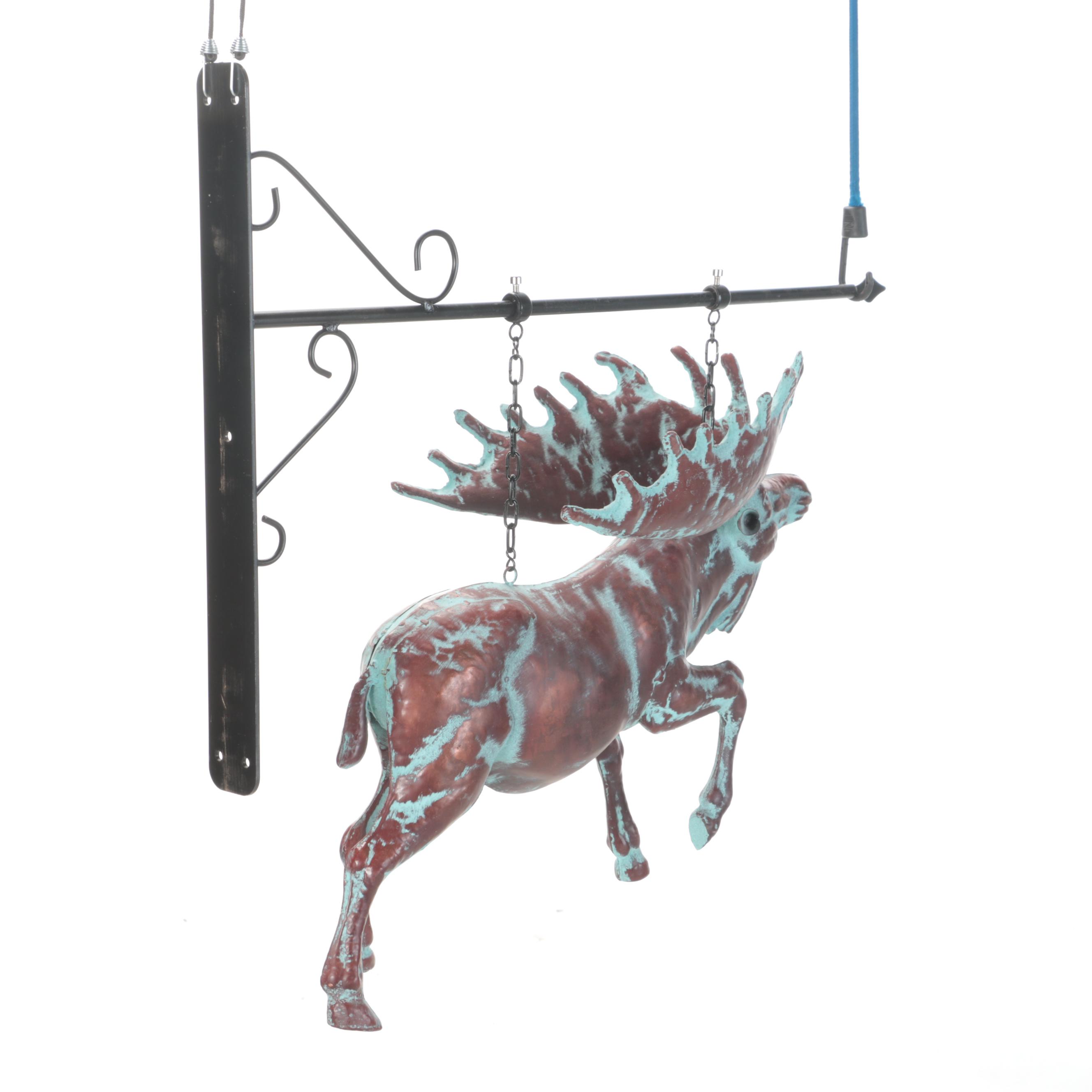 Patinated Copper Moose Hanging Wall Sign