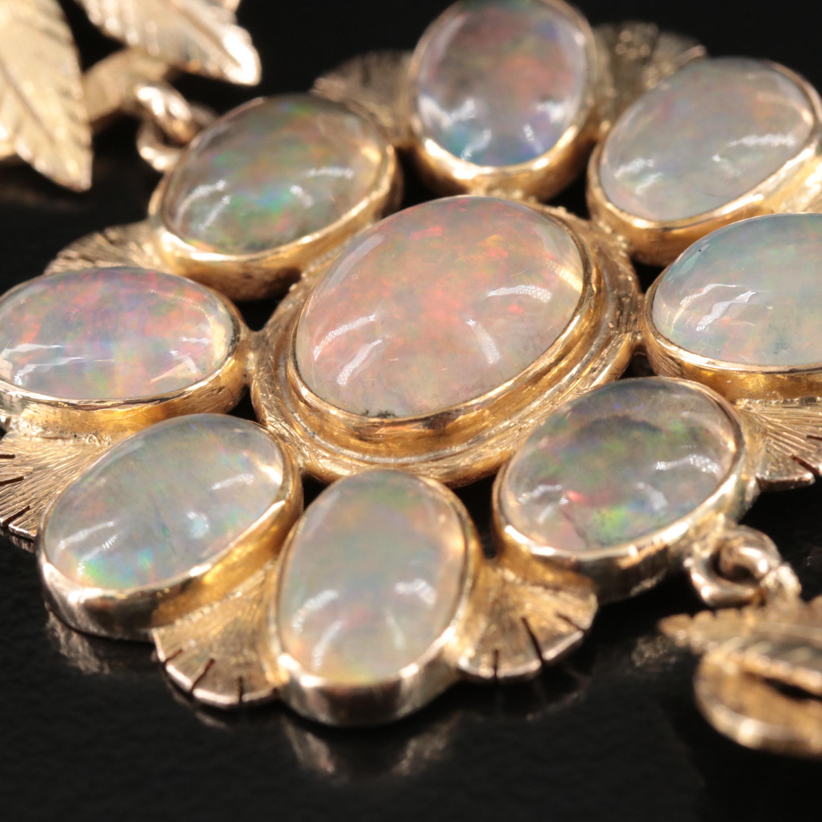 Vintage 14K Opal Doublet Bracelet with Leaf Details