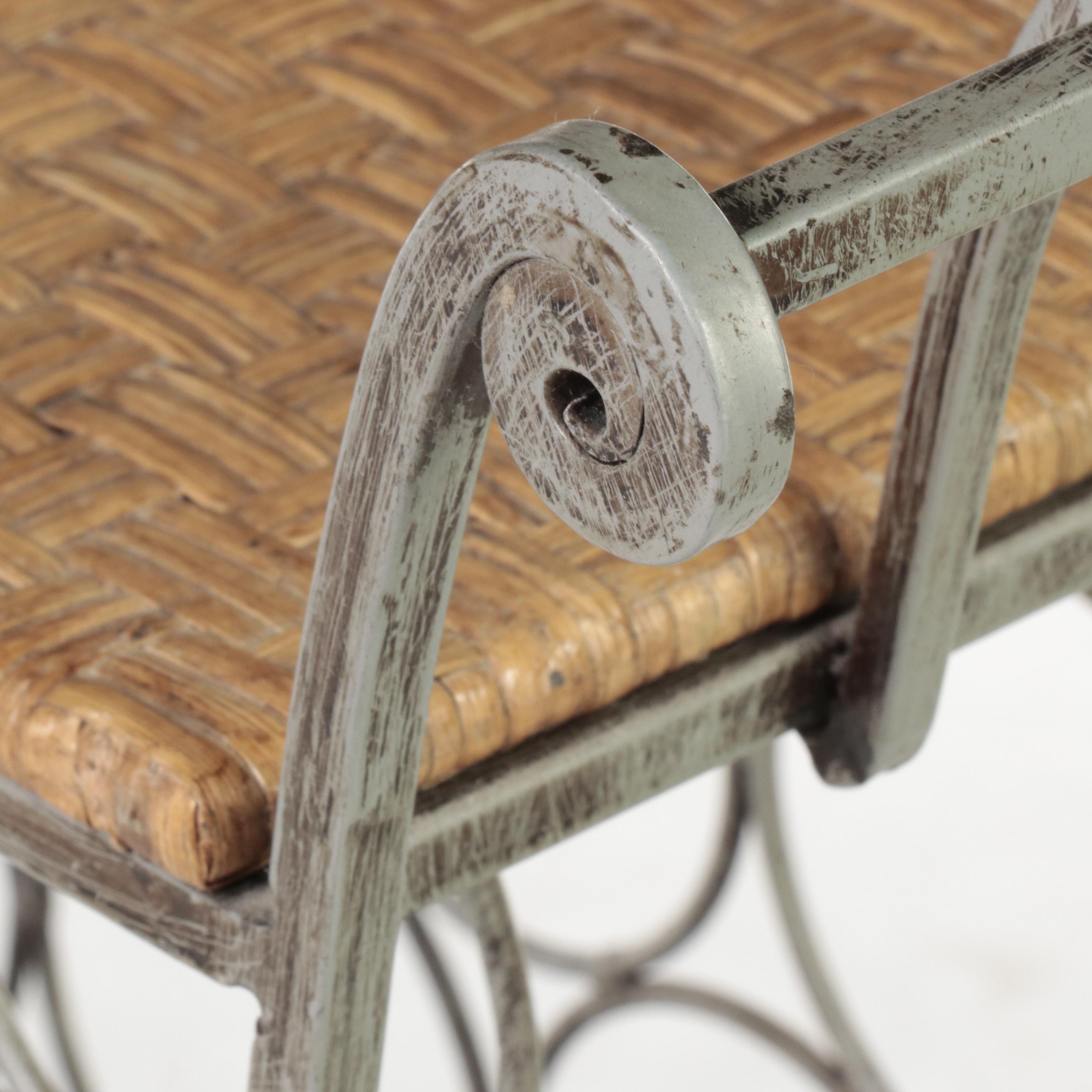 Rustic Finish Metal and Wicker Wine Rack and Console Table