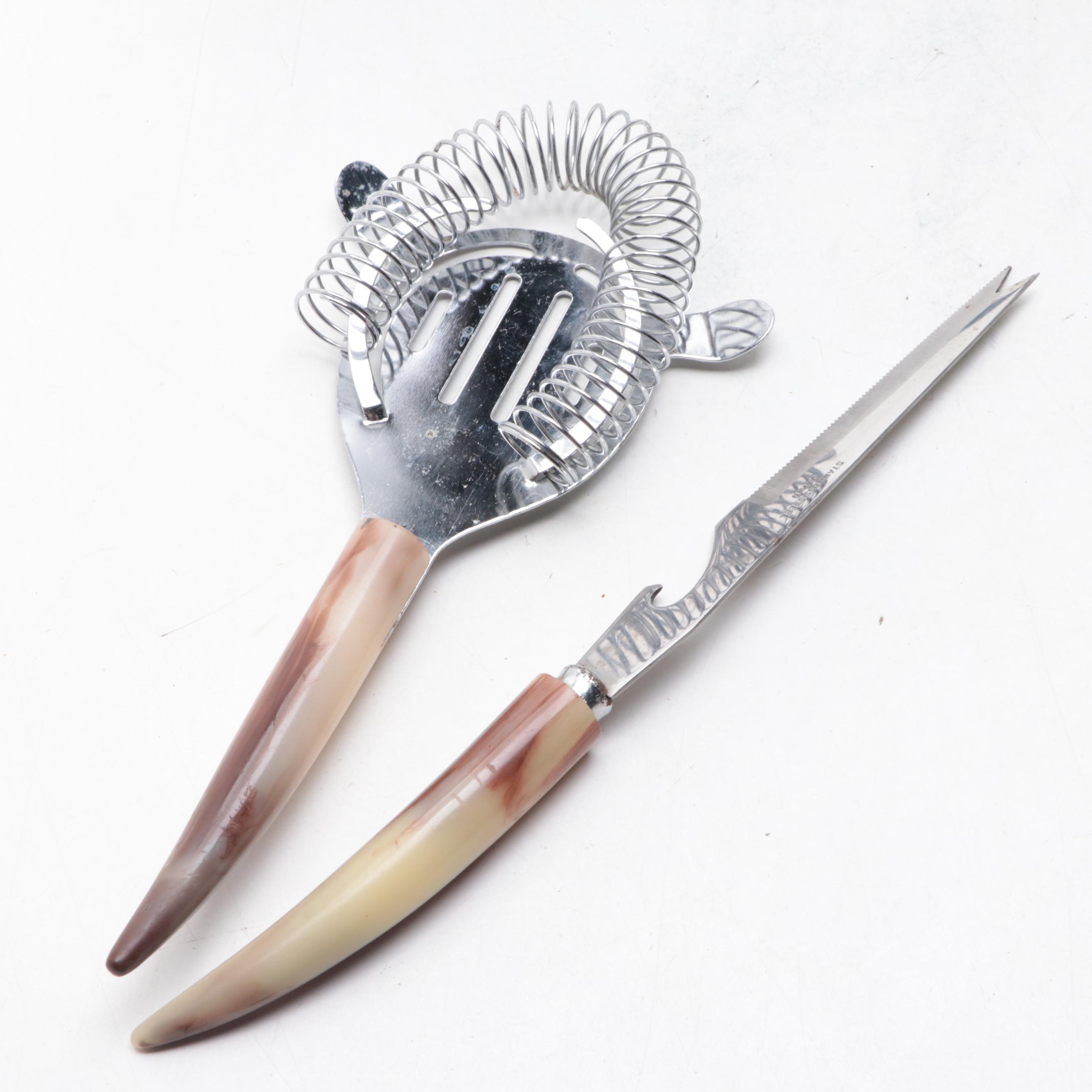 Steer Horn and Metal Bar Tool Holder with Cocktail Strainer