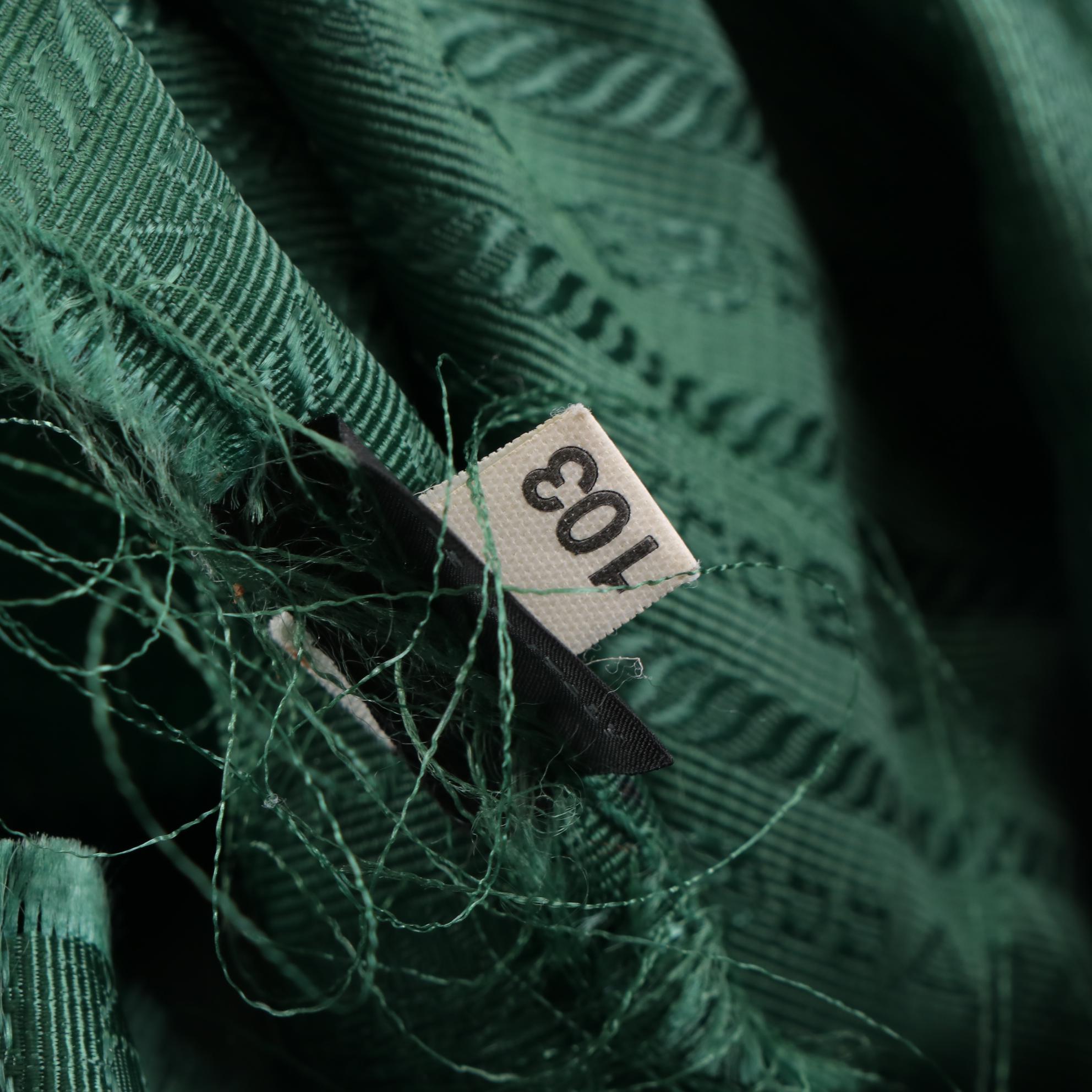 Prada Two-Way Tote Bag in Multicolor Printed Canvas and Green Leather Trim