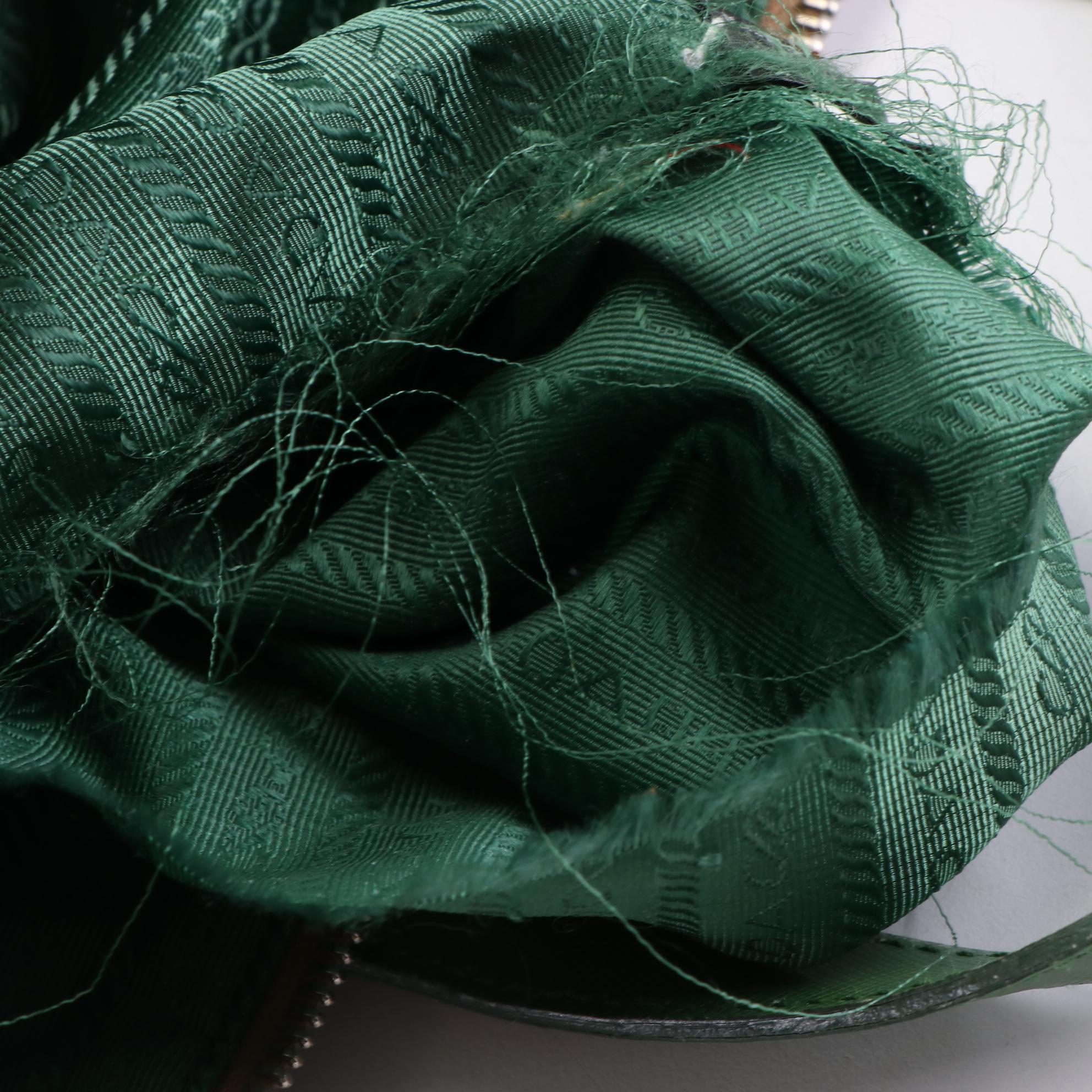 Prada Two-Way Tote Bag in Multicolor Printed Canvas and Green Leather Trim