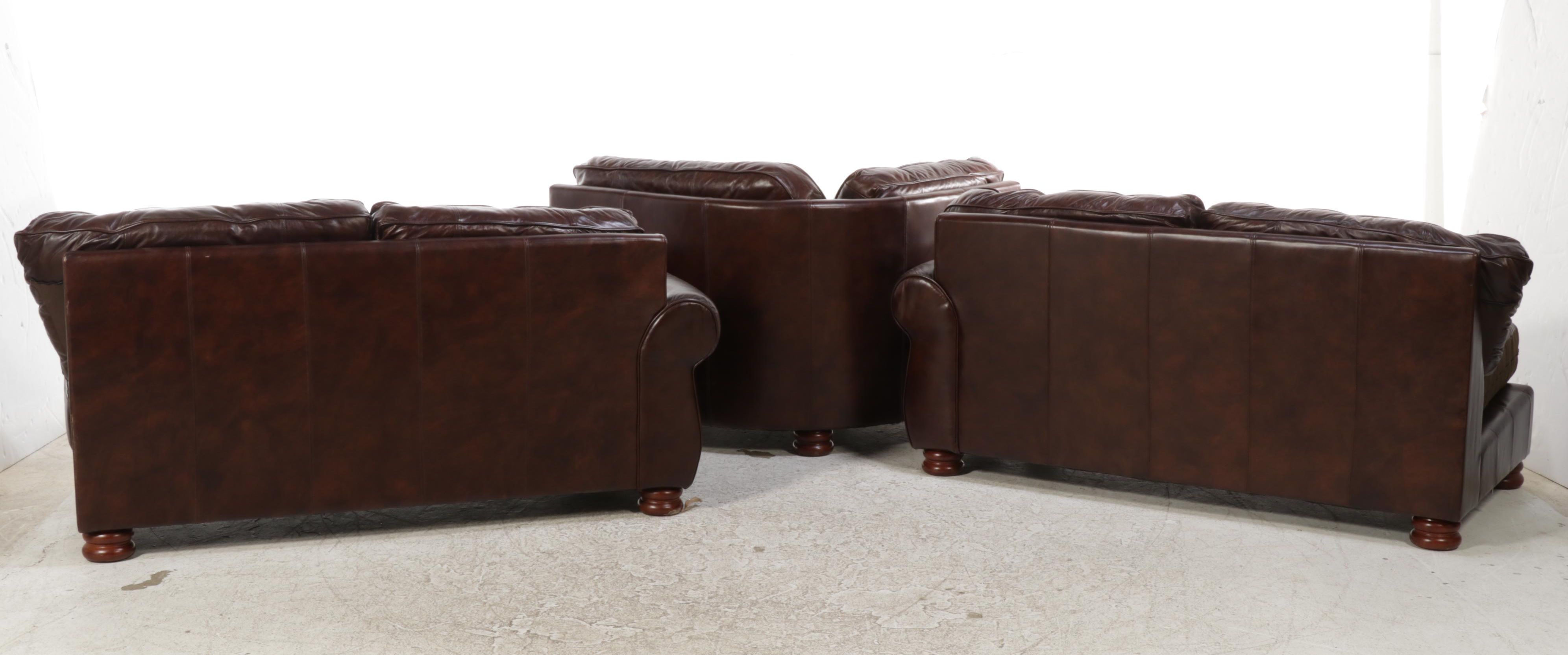 Thomasville Leather Sectional Sofa with Ottomans