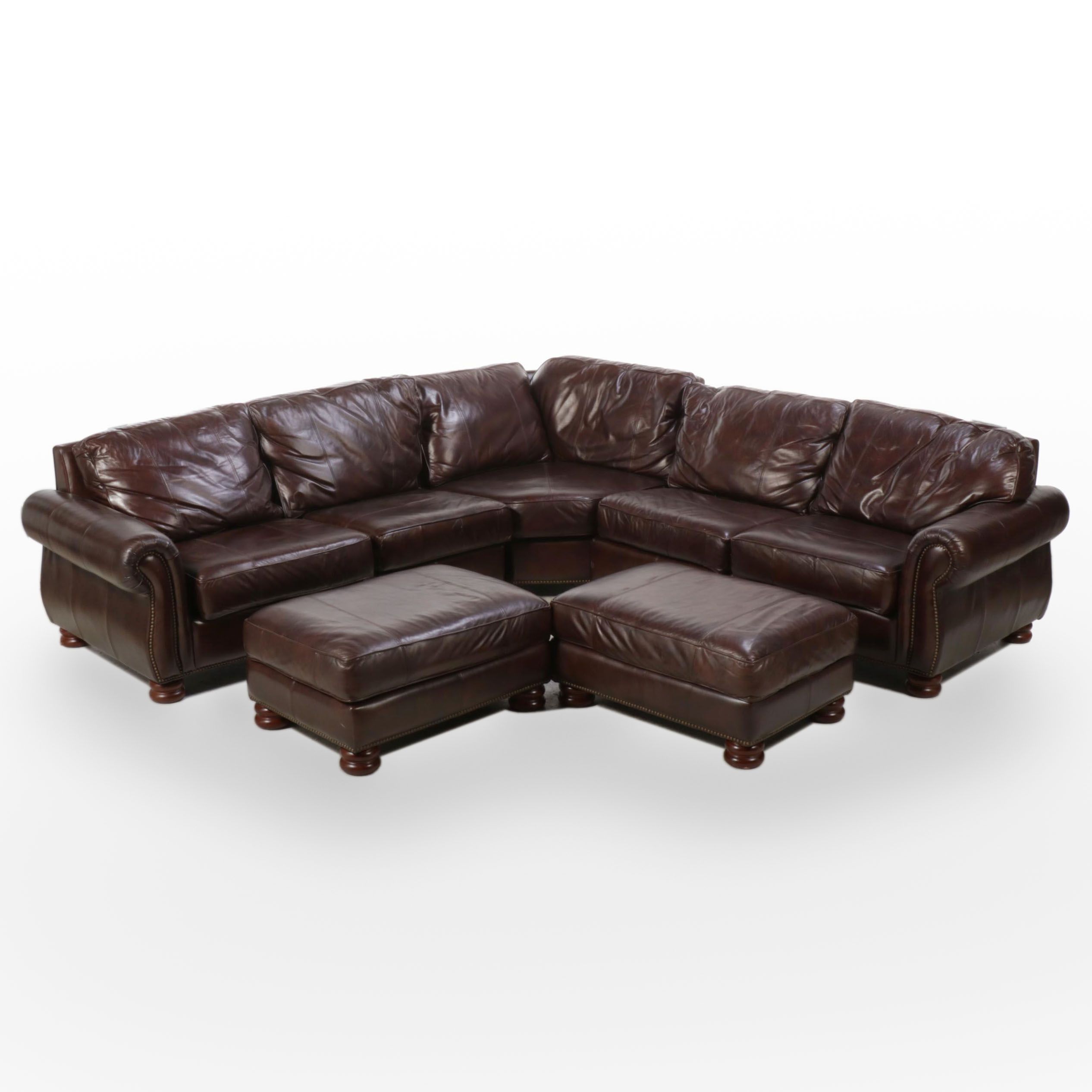 Thomasville Leather Sectional Sofa with Ottomans