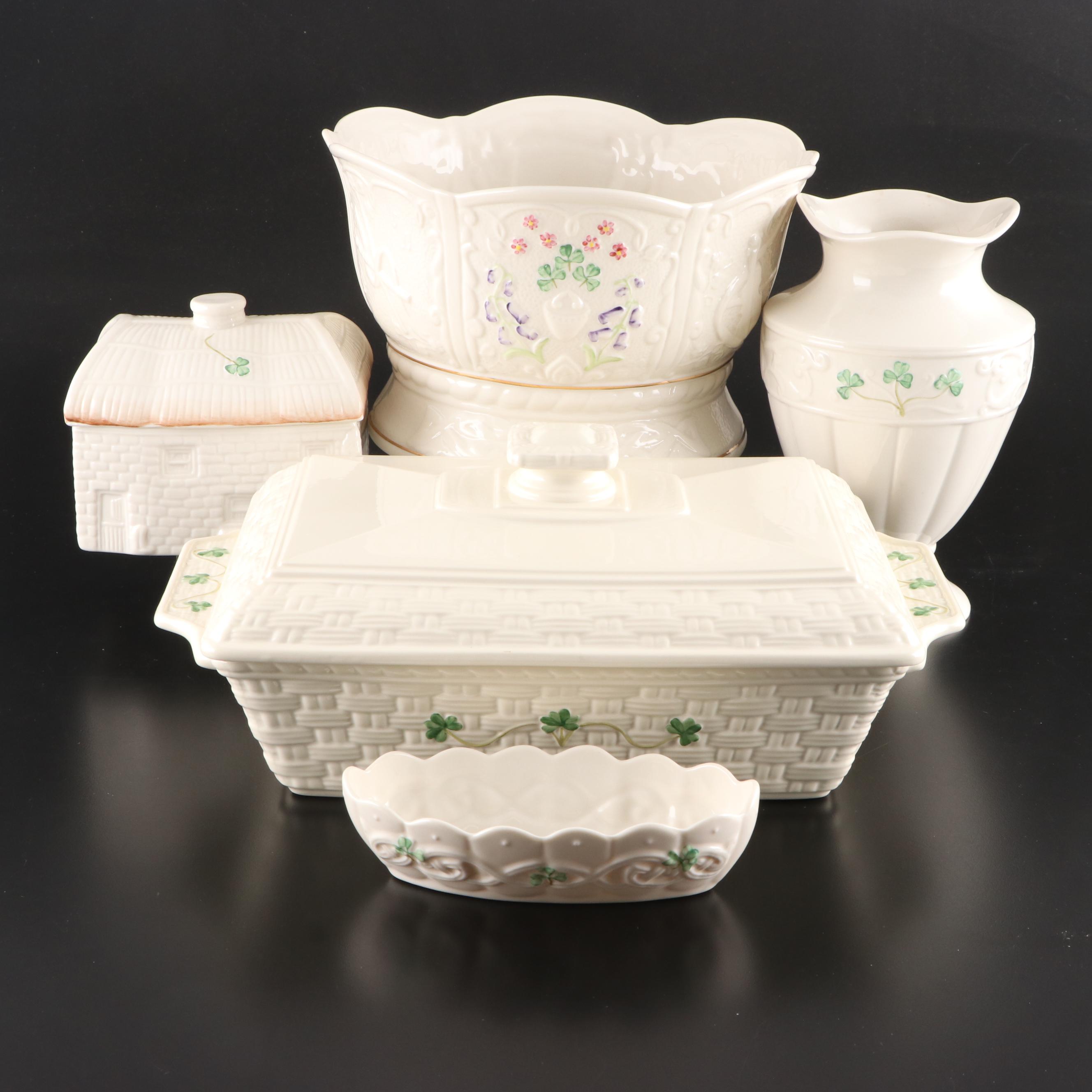 Belleek "Shamrock" Porcelain Casserole, Vase, Box and More