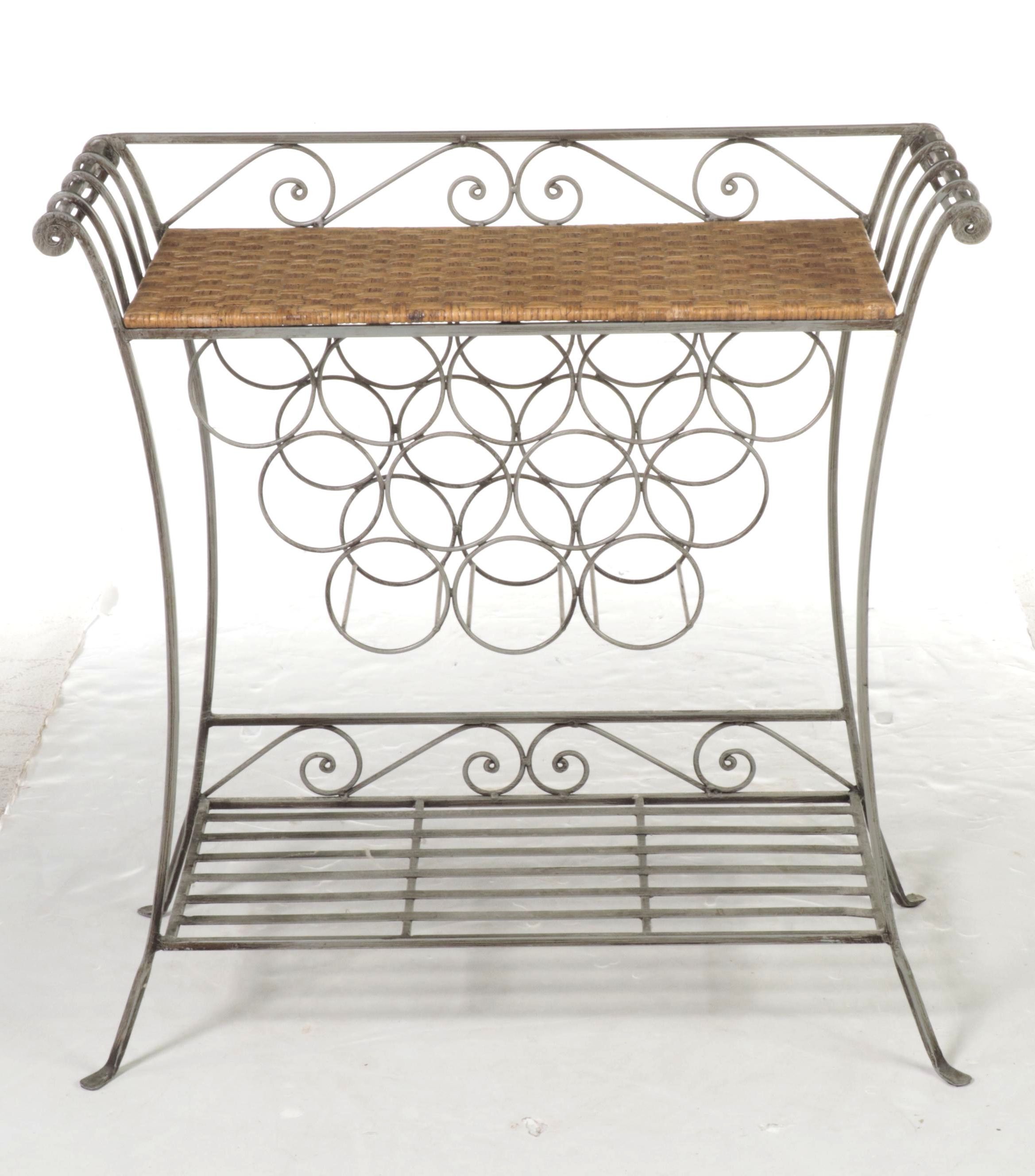 Rustic Finish Metal and Wicker Wine Rack and Console Table
