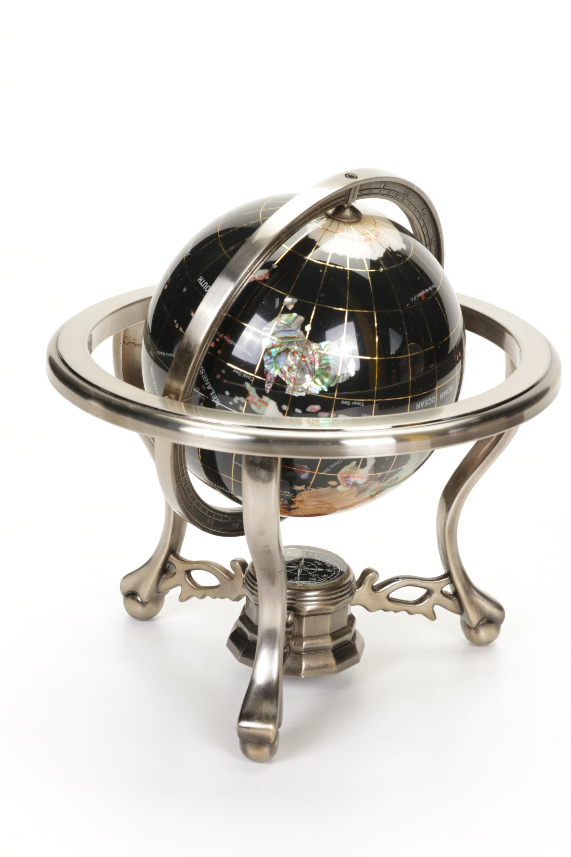 Kieninger Heritage Heirlooms Mantel Clock with Inlaid Gemstone Globe