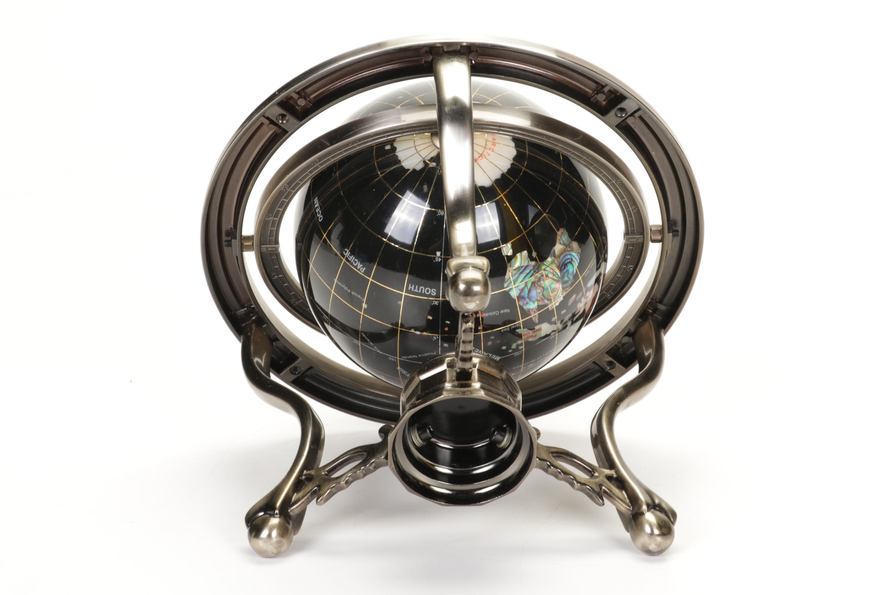 Kieninger Heritage Heirlooms Mantel Clock with Inlaid Gemstone Globe