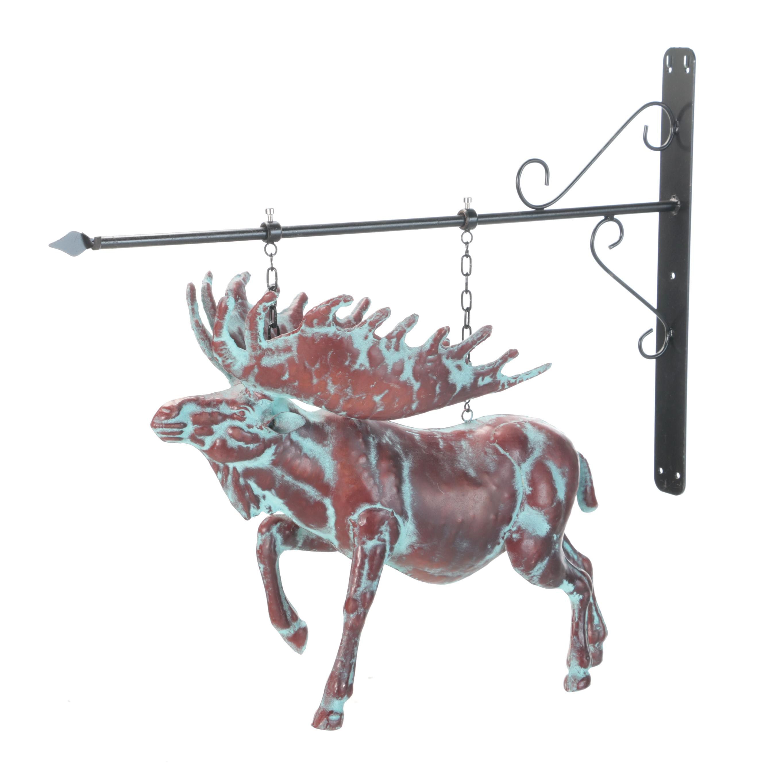 Patinated Copper Moose Hanging Wall Sign