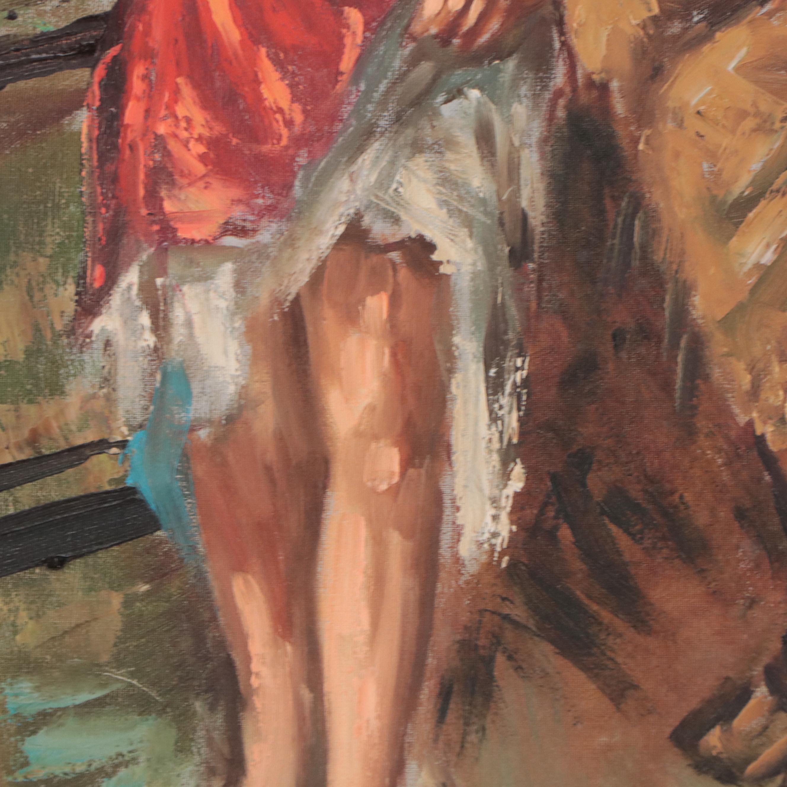 Italian School Oil Painting of Two Kids in Artist's Studio