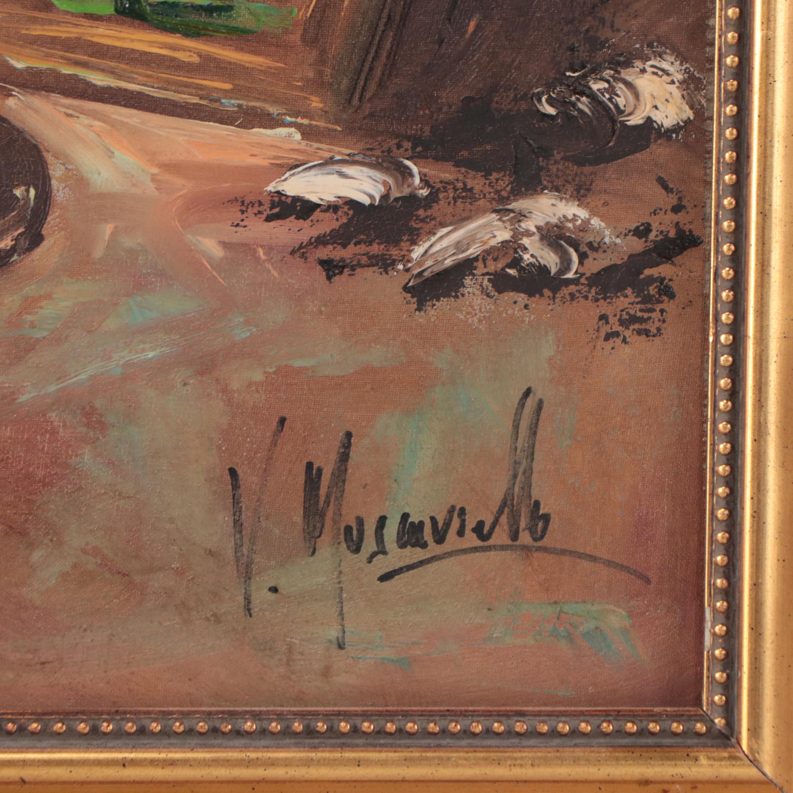 Italian School Oil Painting of Two Kids in Artist's Studio