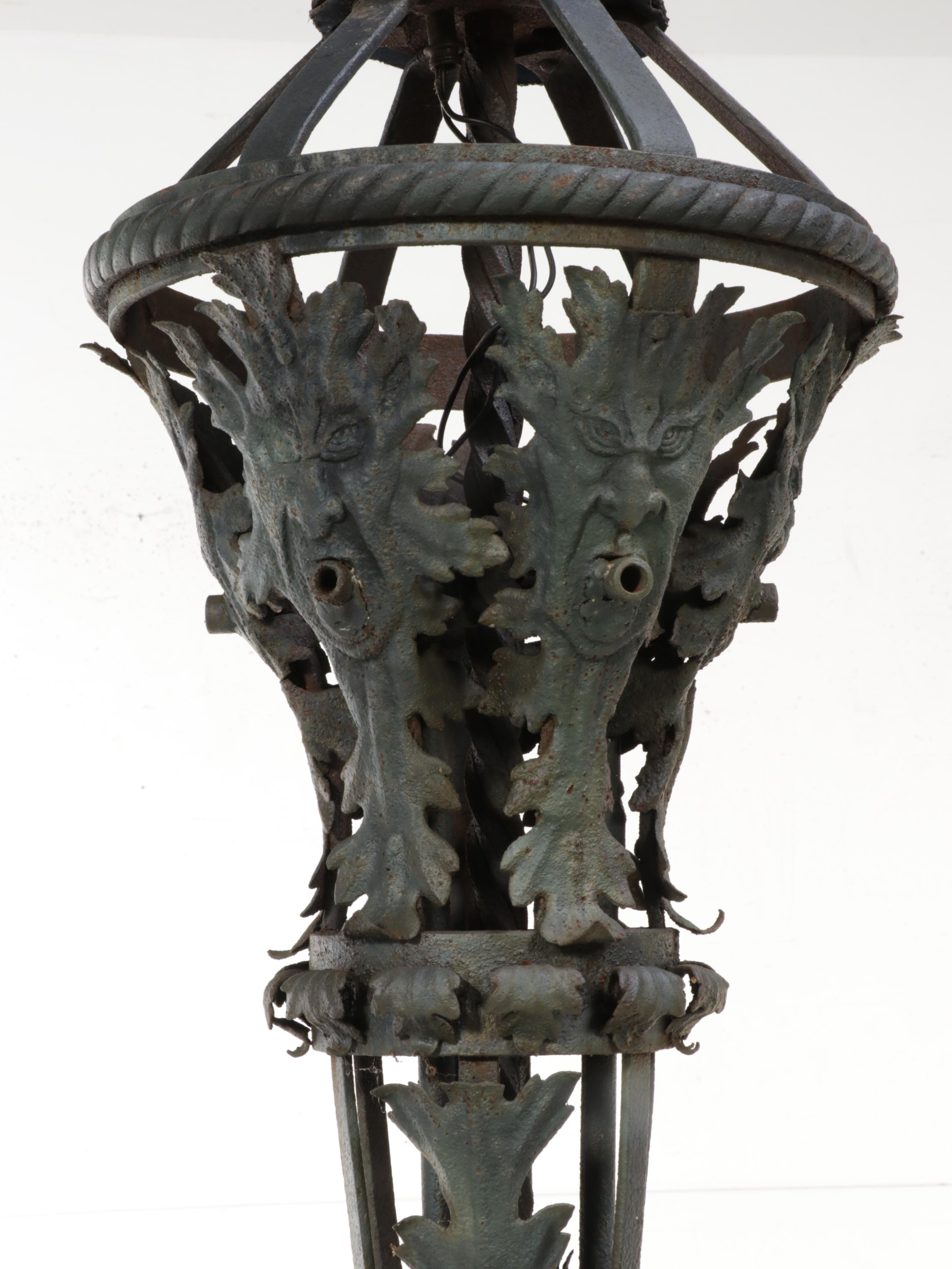 Gothic Cast Iron Dragon Footed Tripod Gas Lamp Post, Adapted Early 20th C