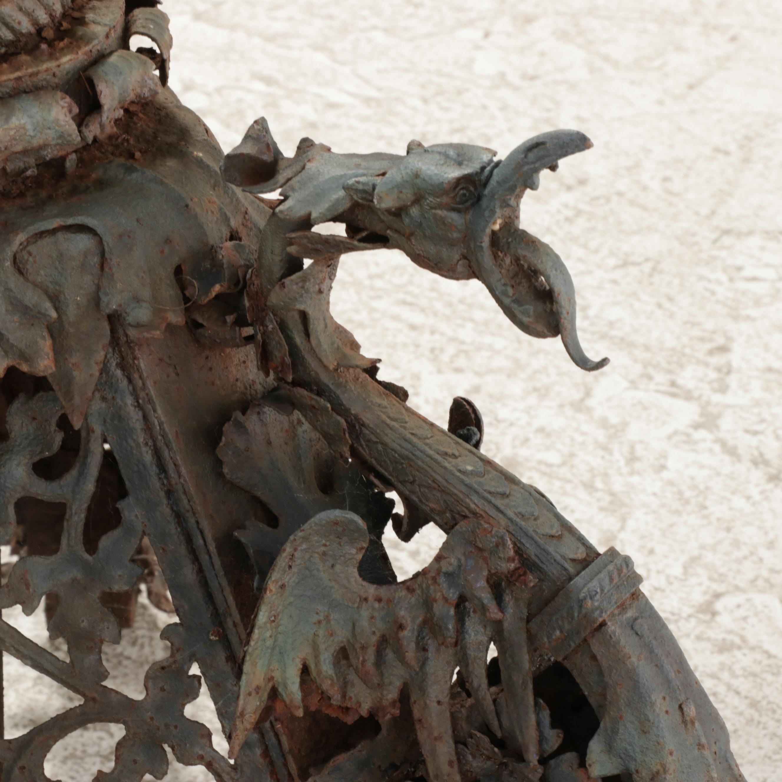 Gothic Cast Iron Dragon Footed Tripod Gas Lamp Post, Adapted Early 20th C