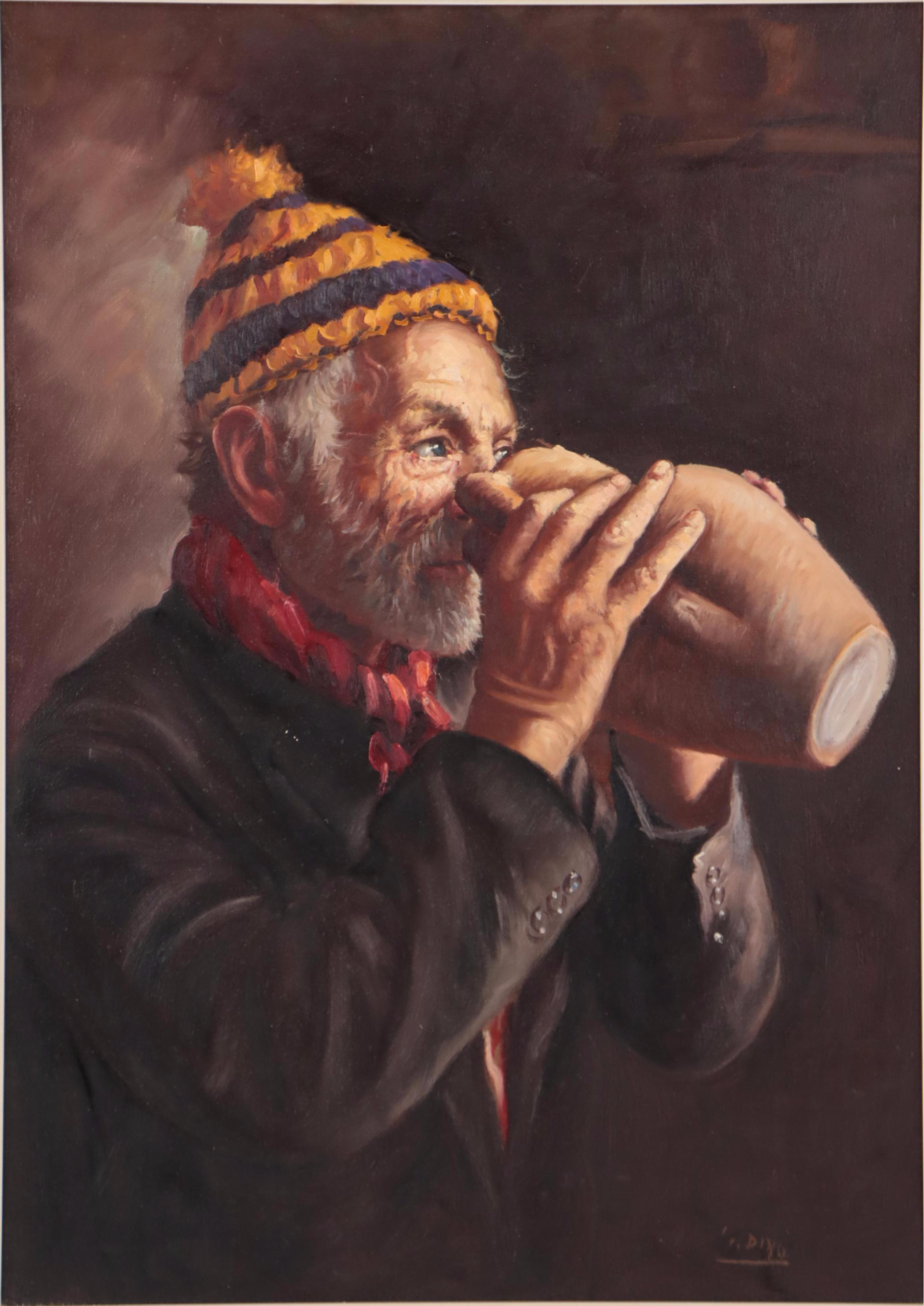 Portrait Oil Painting of Man with Vase