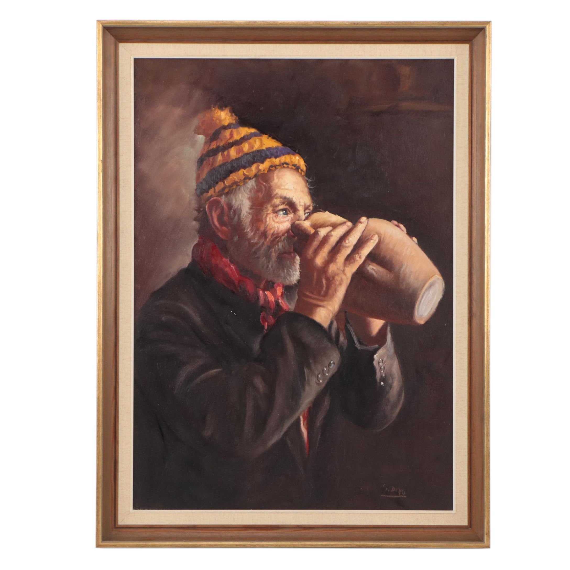 Portrait Oil Painting of Man with Vase