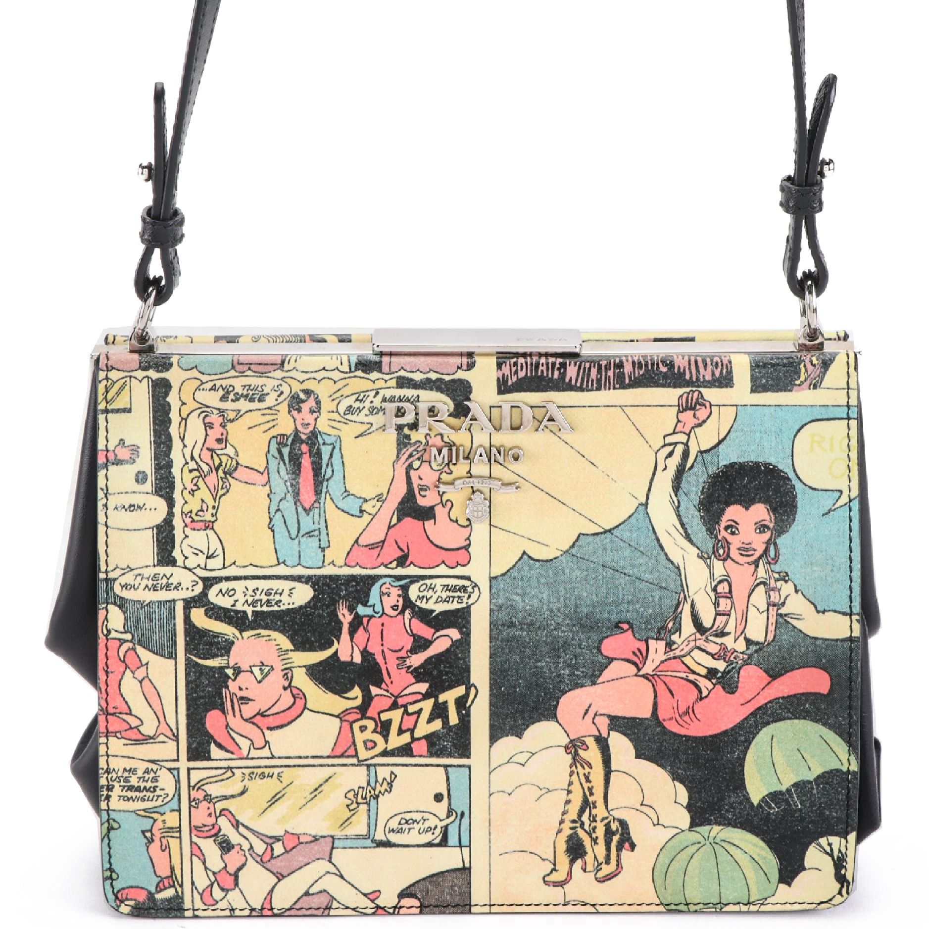 Prada Comic Book Crossbody Bag in Printed Saffiano and Smooth Leather