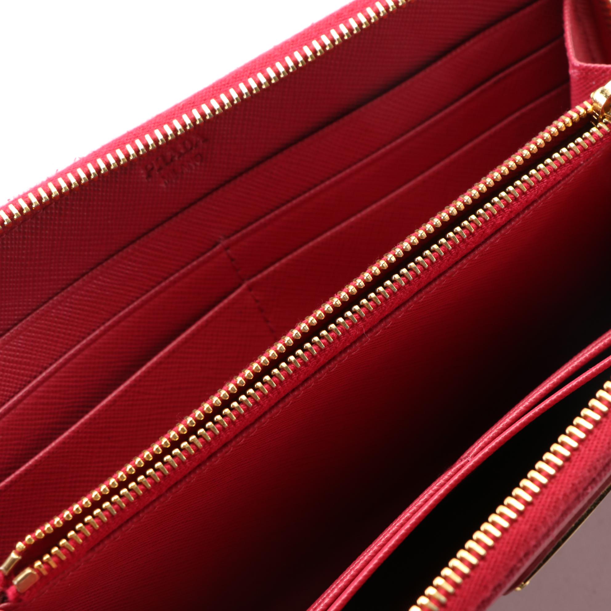 Prada Zip Around Long Wallet in Peony Pink Saffiano Leather with Box