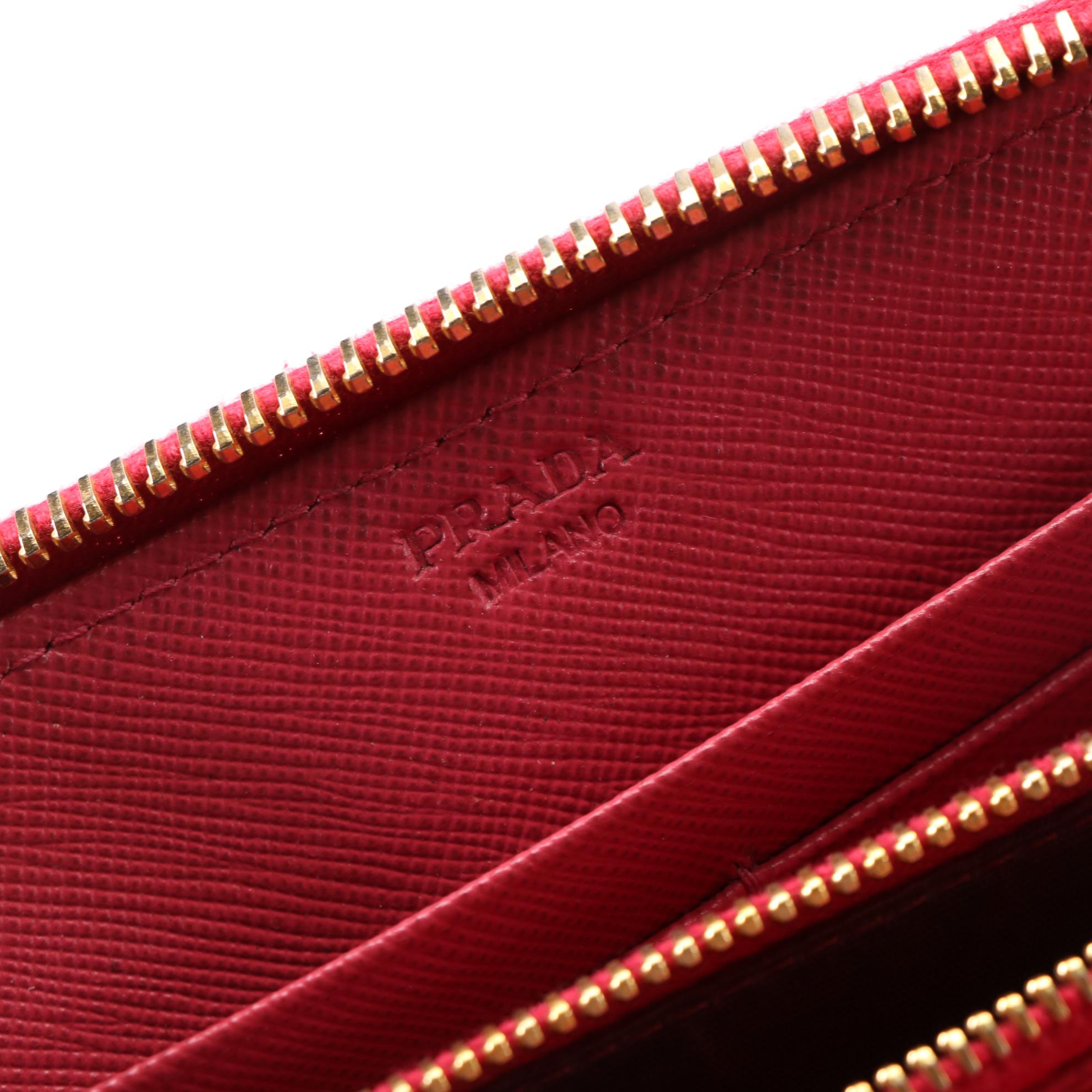 Prada Zip Around Long Wallet in Peony Pink Saffiano Leather with Box