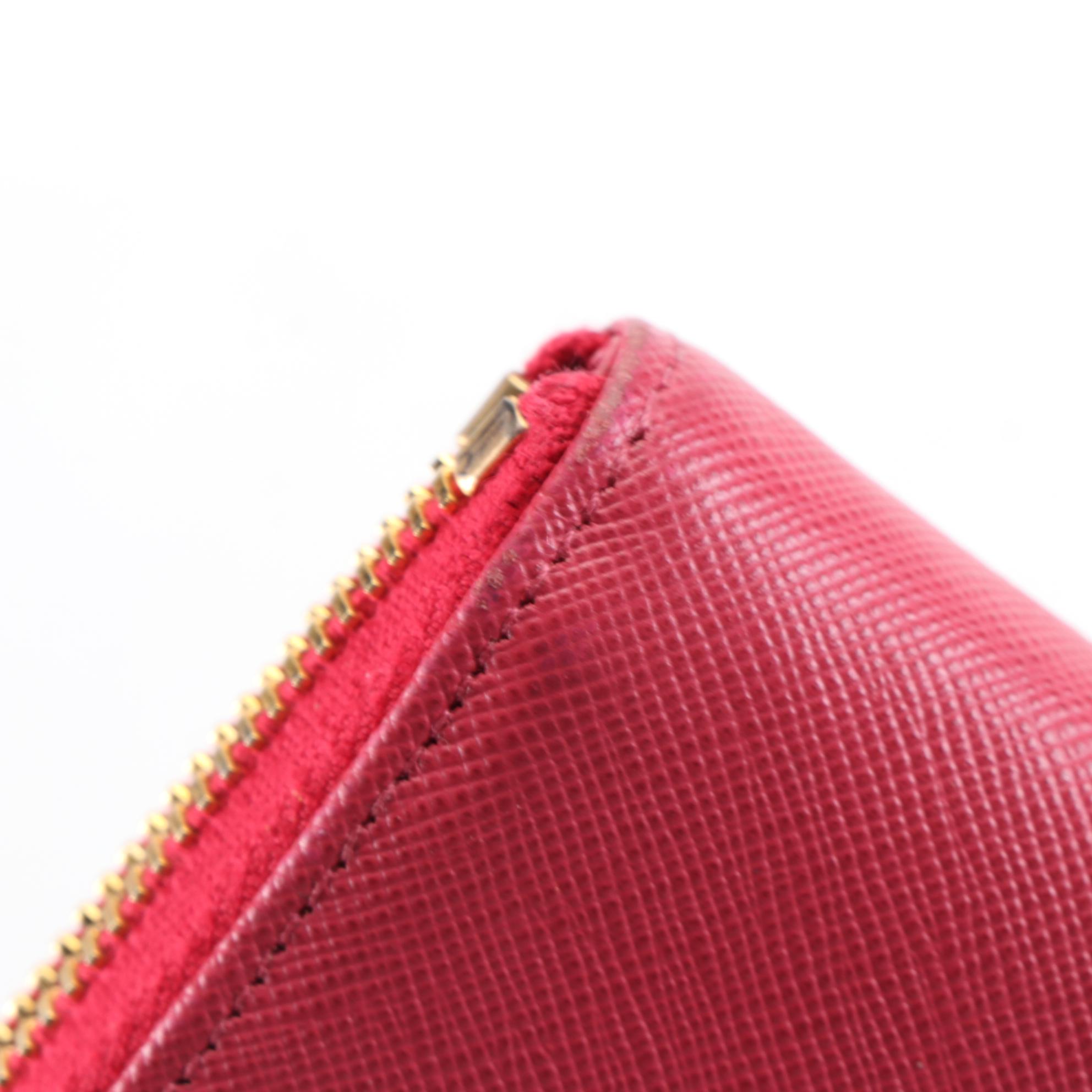 Prada Zip Around Long Wallet in Peony Pink Saffiano Leather with Box