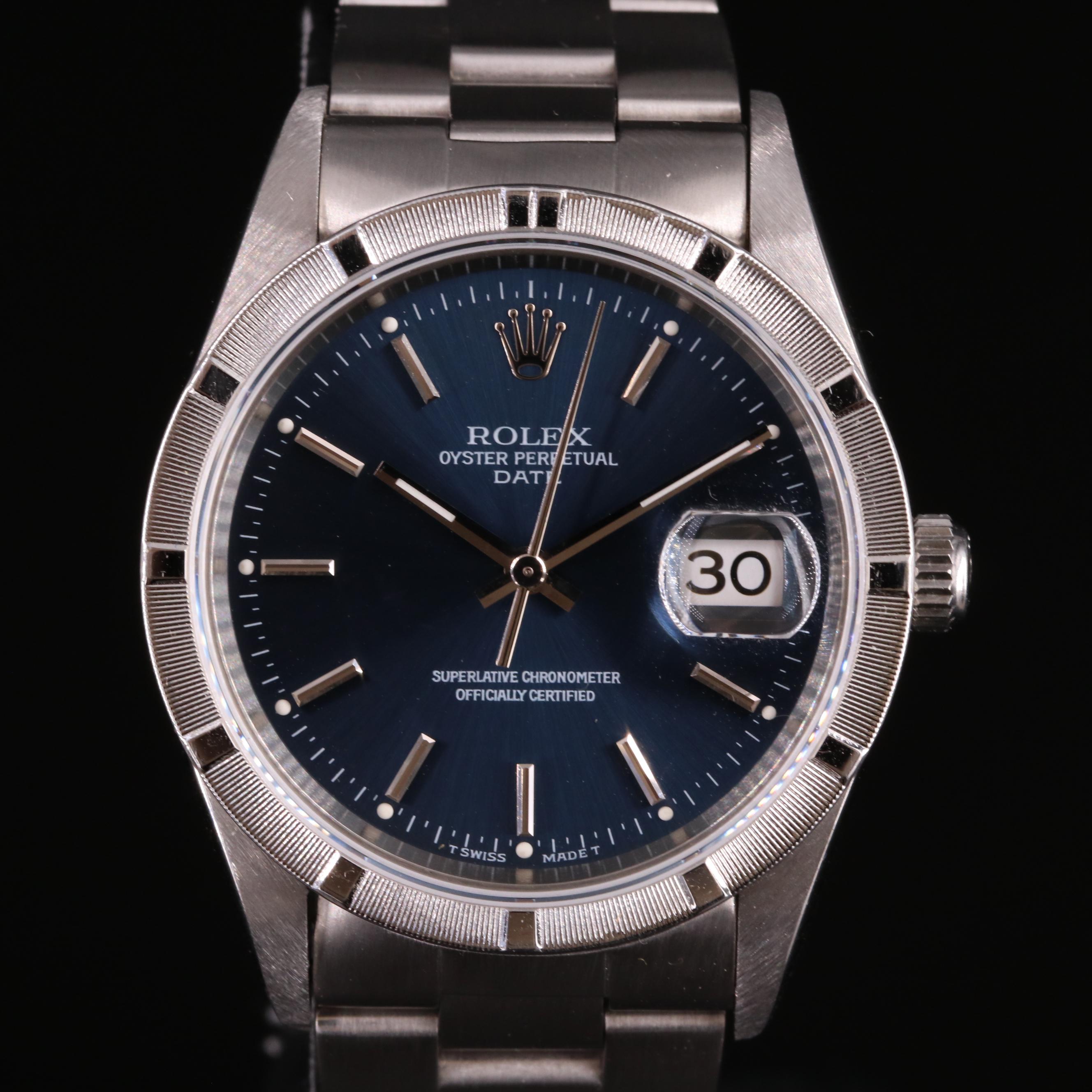 1995 Rolex Oyster Perpetual Date Blue Dial Watch