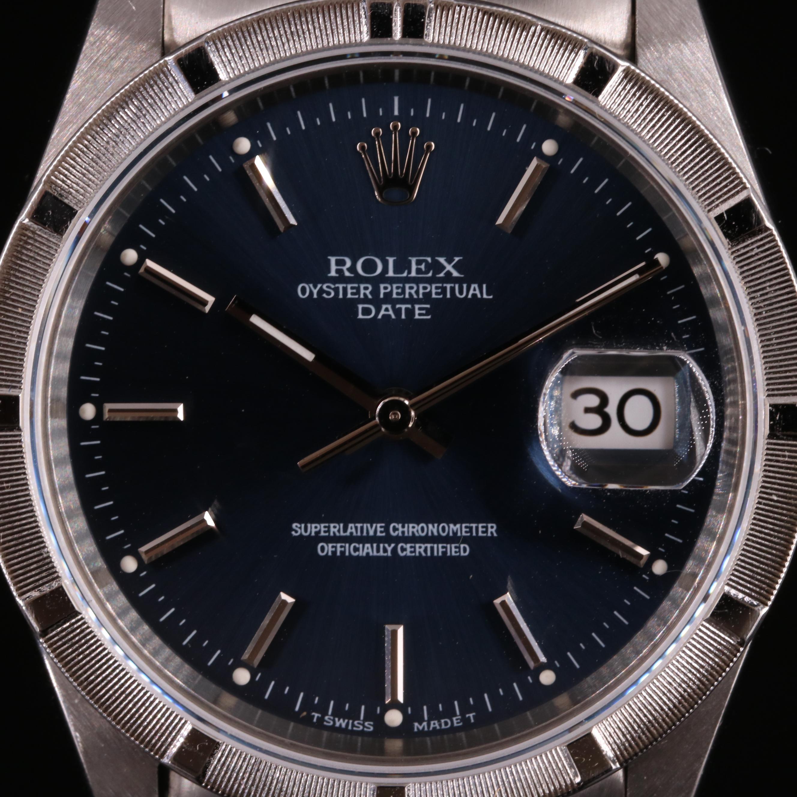 1995 Rolex Oyster Perpetual Date Blue Dial Watch