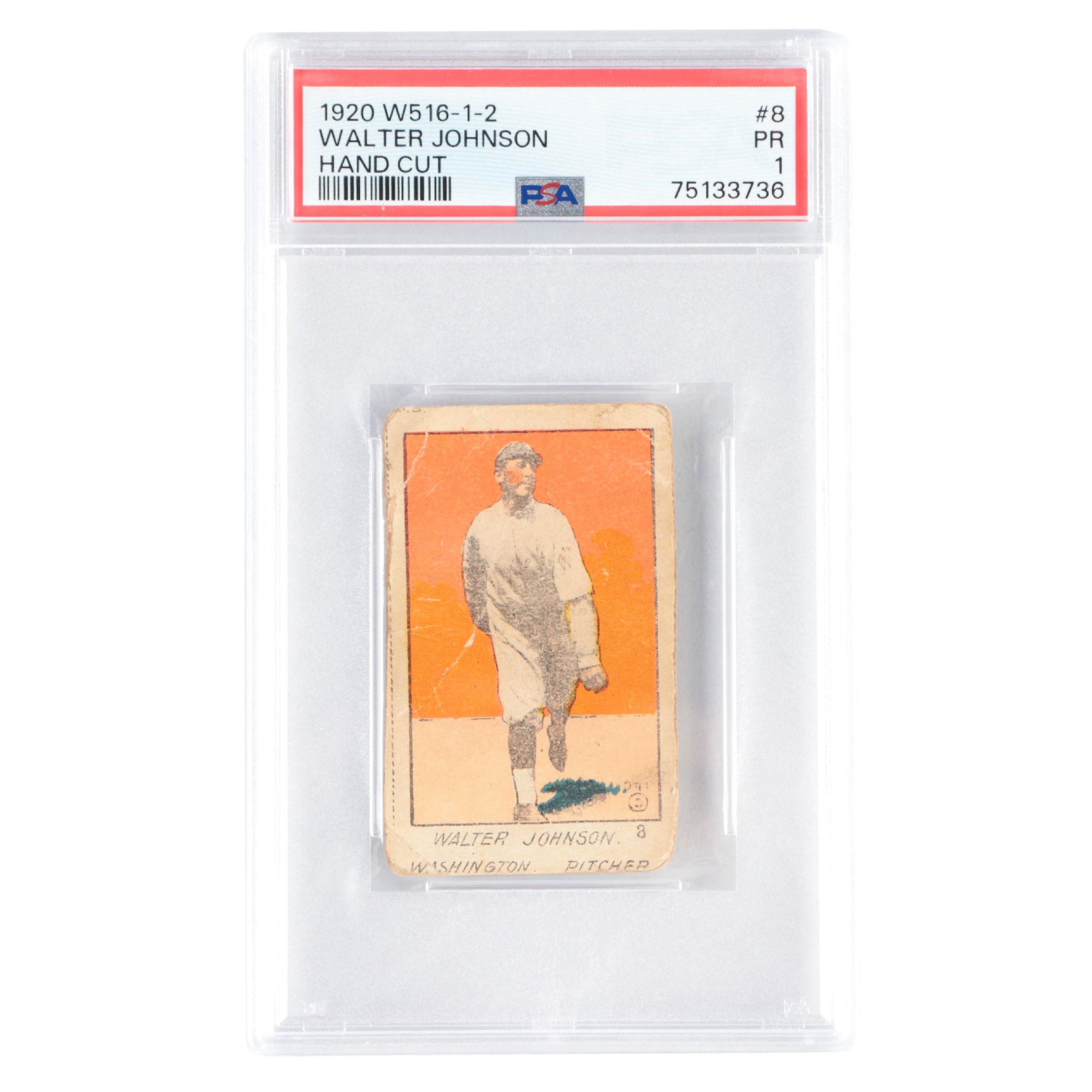 1920 W516-1-2 Walter Johnson Hand Cut Strip Card #8 Graded PSA 1 Poor