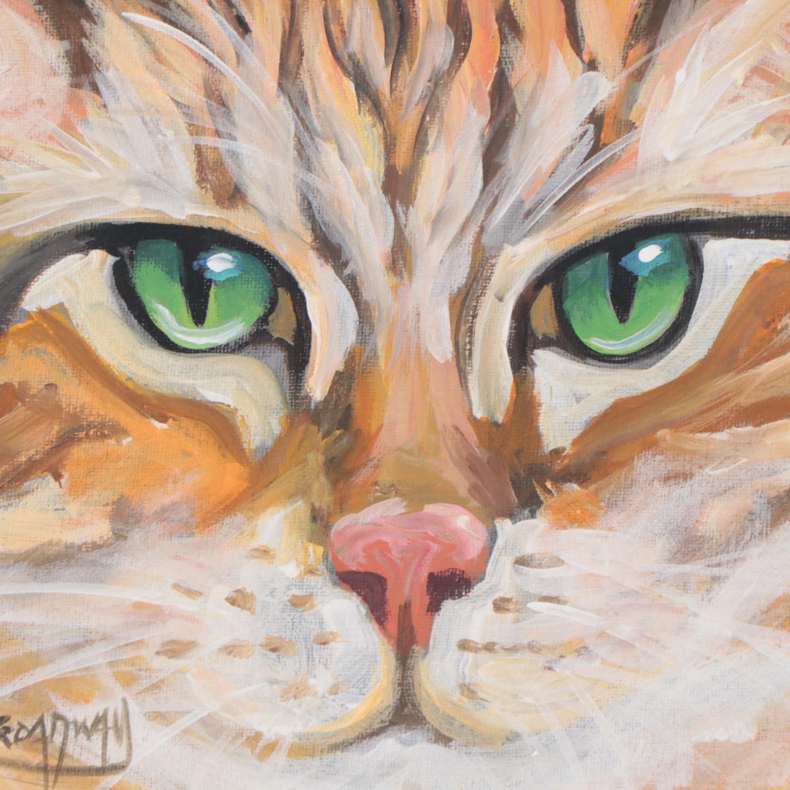 Marc Broadway Acrylic Painting of Cat, 21st Century