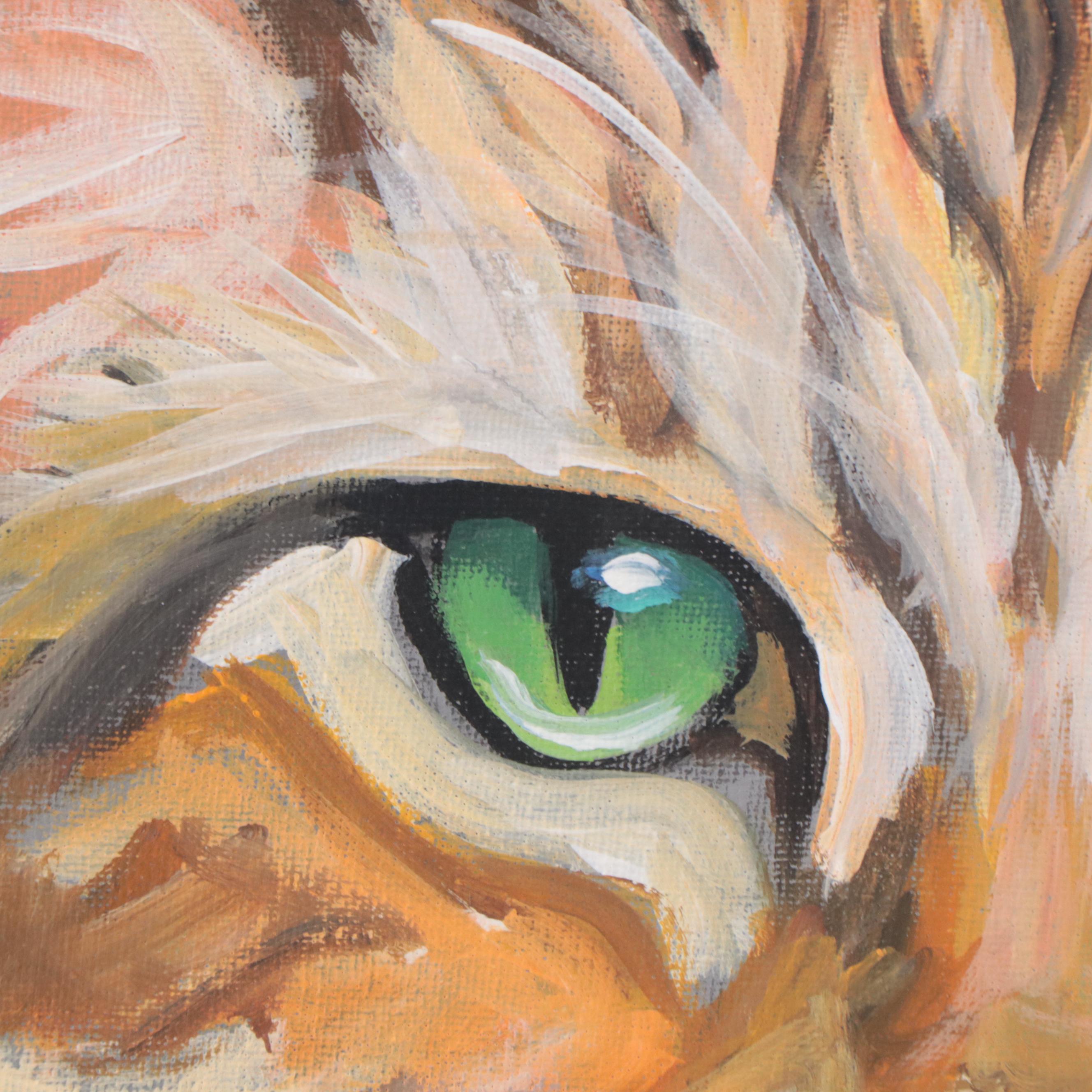 Marc Broadway Acrylic Painting of Cat, 21st Century